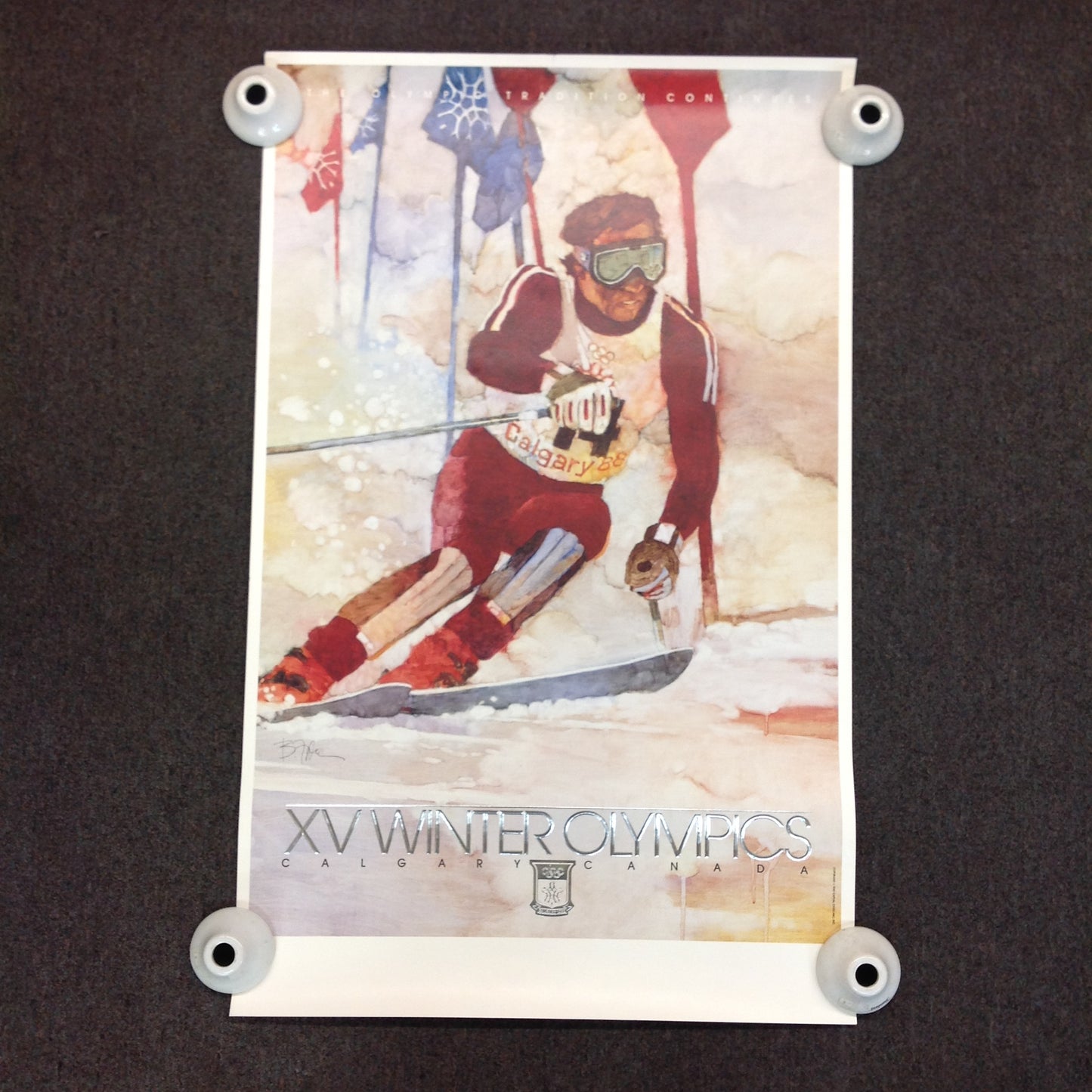 Vintage 1987 ABC Calgary 88 XV Winter Olympics The Tradition Continues Skier Ski Embossed