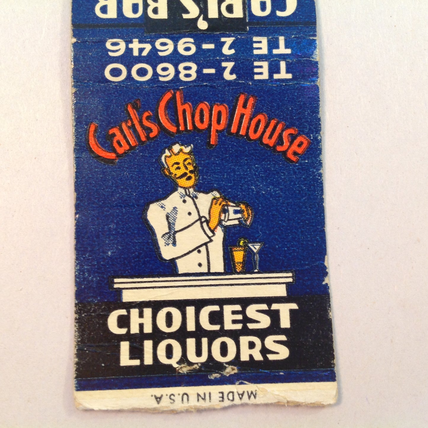 Vintage Matchbook Cover Carl's Bar Chop House Choicest Liquors Detroit Michigan MI