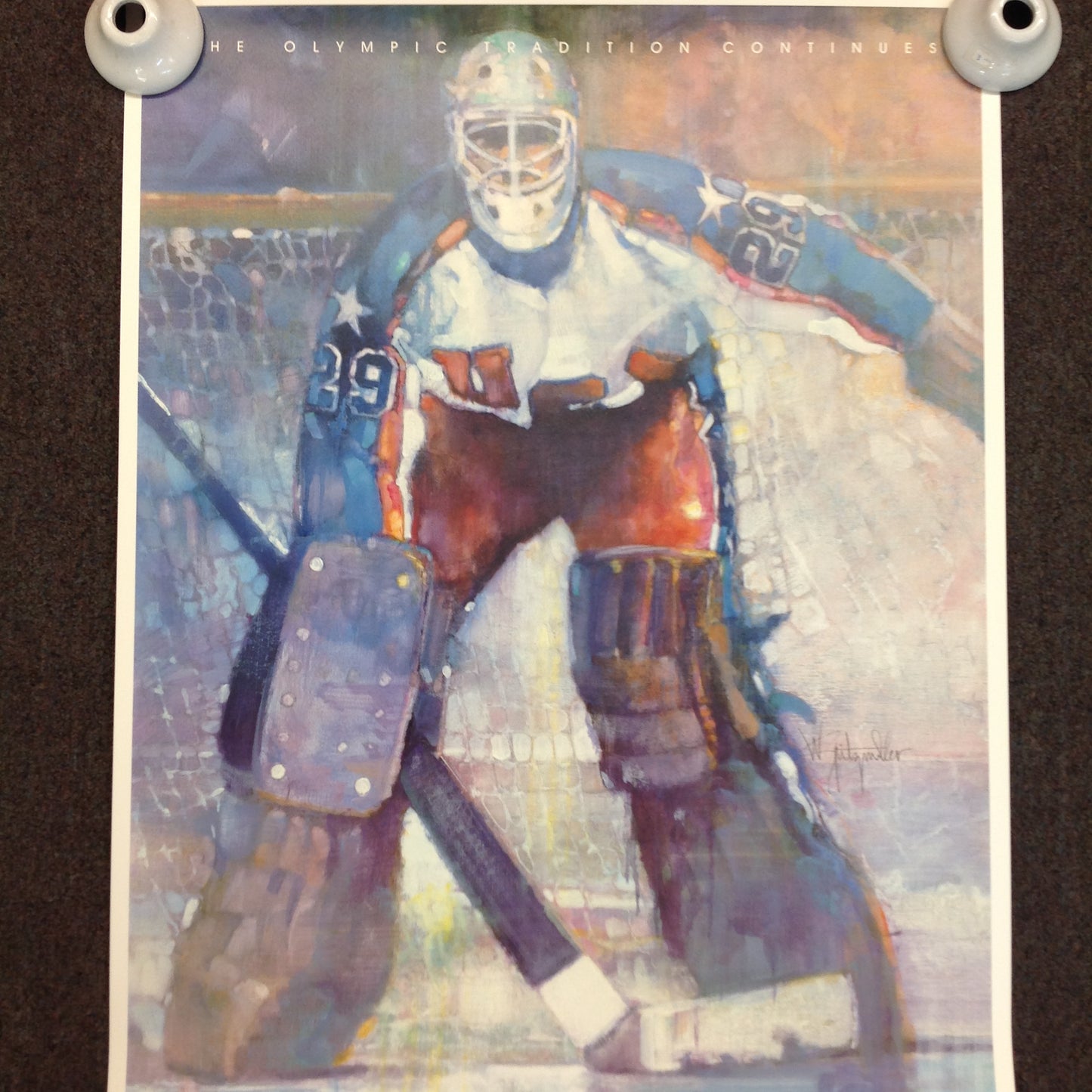 Vintage 1987 ABC Calgary 88 XV Winter Olympics The Tradition Continues Ice Hockey Hockey Player Goalie Embossed