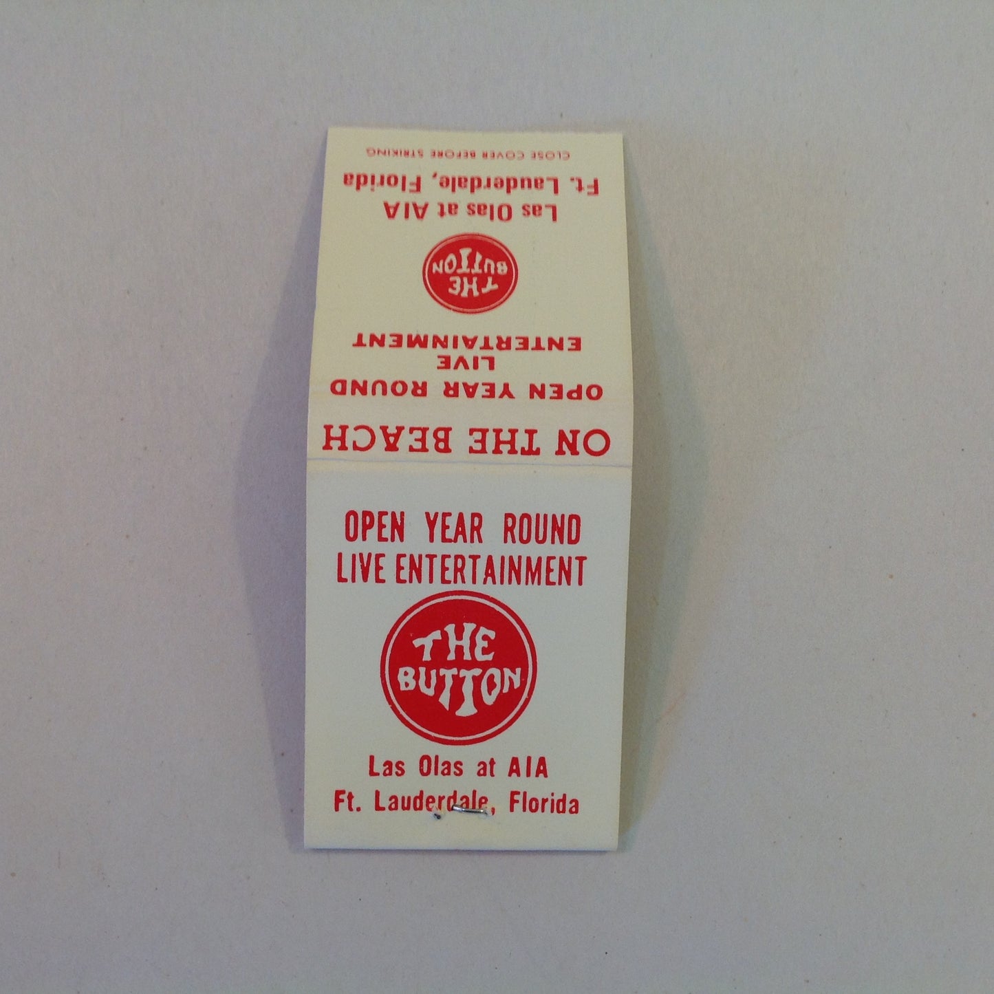 Vintage 1975 2 Piece Souvenir The Button Las Olas at AIA Ft Lauderdale Florida Spring Break Matchbook and Pinback