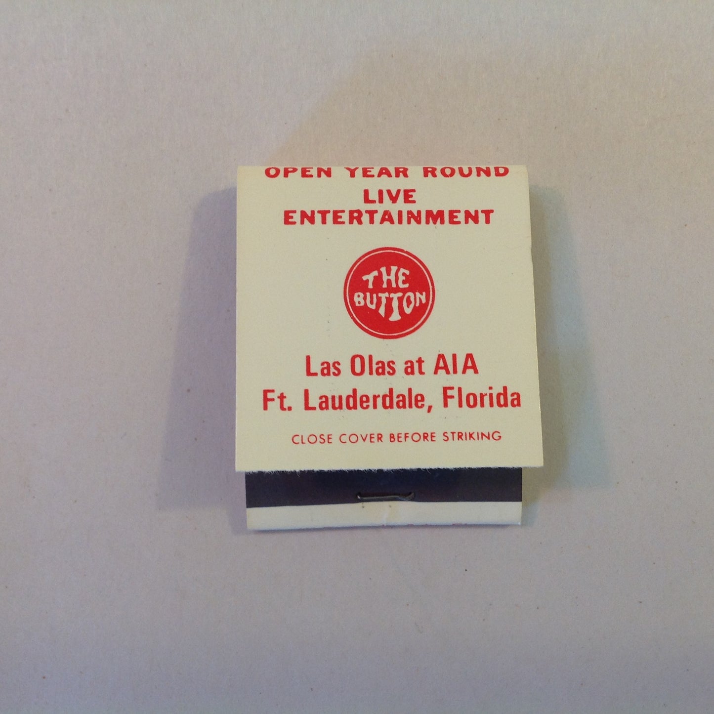 Vintage 1975 Souvenir Matchbook The Button Las Olas at AIA Fort Lauderdale Florida Bar Spring Break Hookup Notes