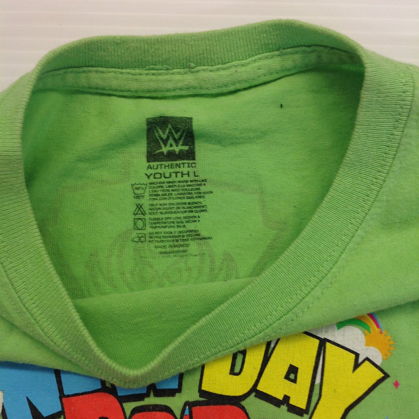 2013 WWE WWF Authentic Youth Large T-Shirt The New Day Pops Unicorn Kofi Kingston Xavier Woods Big E NXT Who Wants Ice Cream Gluteus Free Green