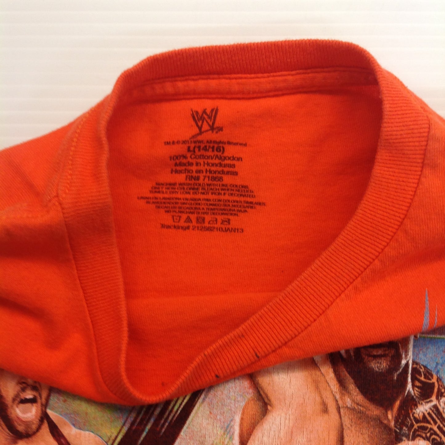 2013 WWE WWF Child's Large T-Shirt Orange Unstoppable John Cena The Rock Montage