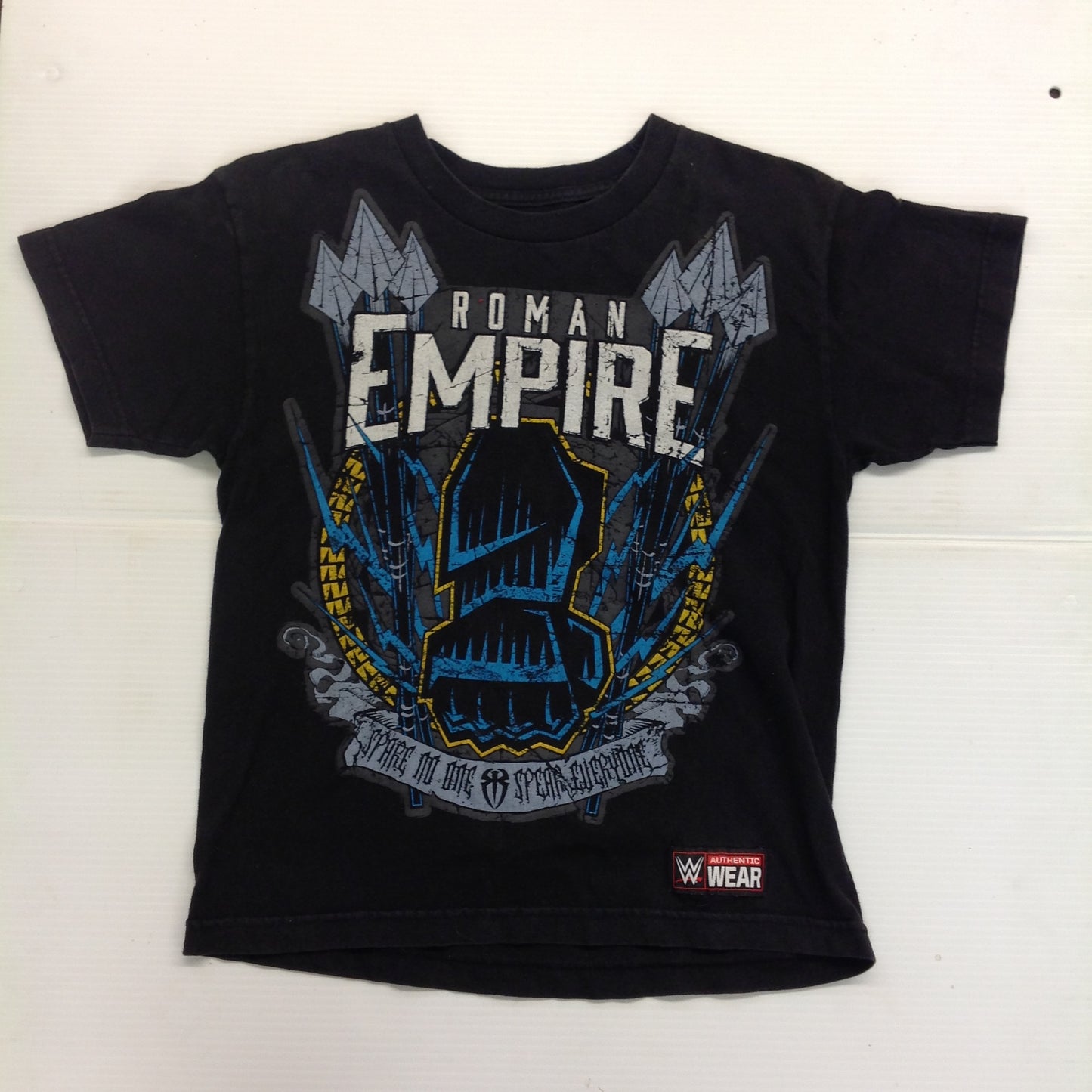 2018 WWE WWF Authentic Youth Medium Black T-Shirt Roman Empire Spare No One Spear Everyone Believe That