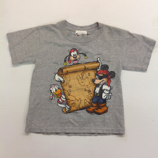 Vintage 2000's Walt Disney World Kids Child's T-Shirt Pirates of the Caribbean Mickey Goofy Donald Gray 3T