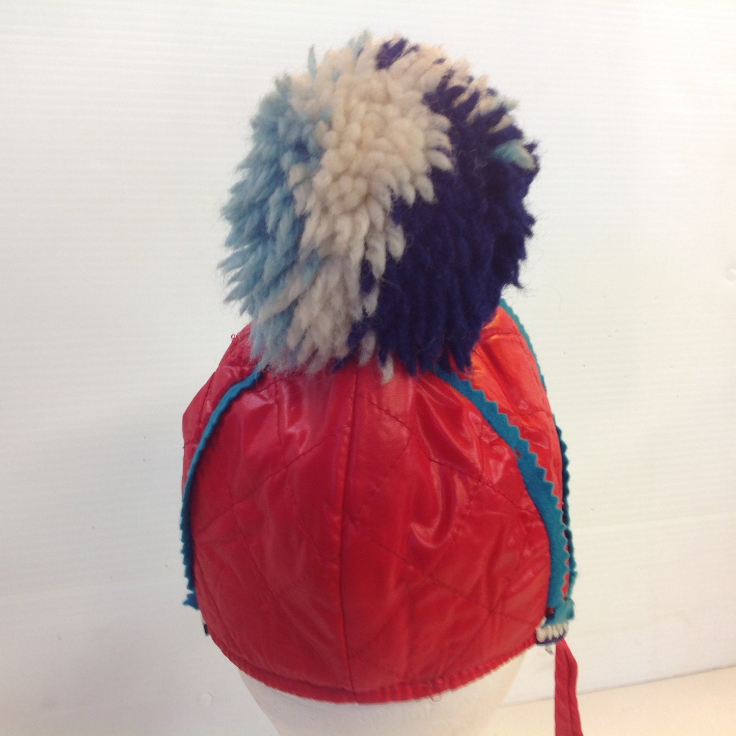 Vintage Red Obo Child Infant Toddler Strap Pom Pom Winter Hat Cap