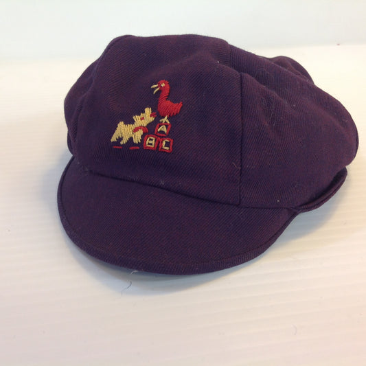 Vintage Maroon Infant Toddler Child's Cap Beanie Ear Flaps Quilted Int Dog Duck ABC Blocks