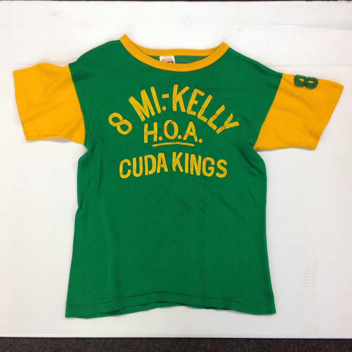 Vintage 1967-74 Mason Green Yellow Ringer Nylon Child's T-Shirt Mayor Walt Bezz 8 Mile Kelly HOA Cuda Kings Eastpointe Michigan