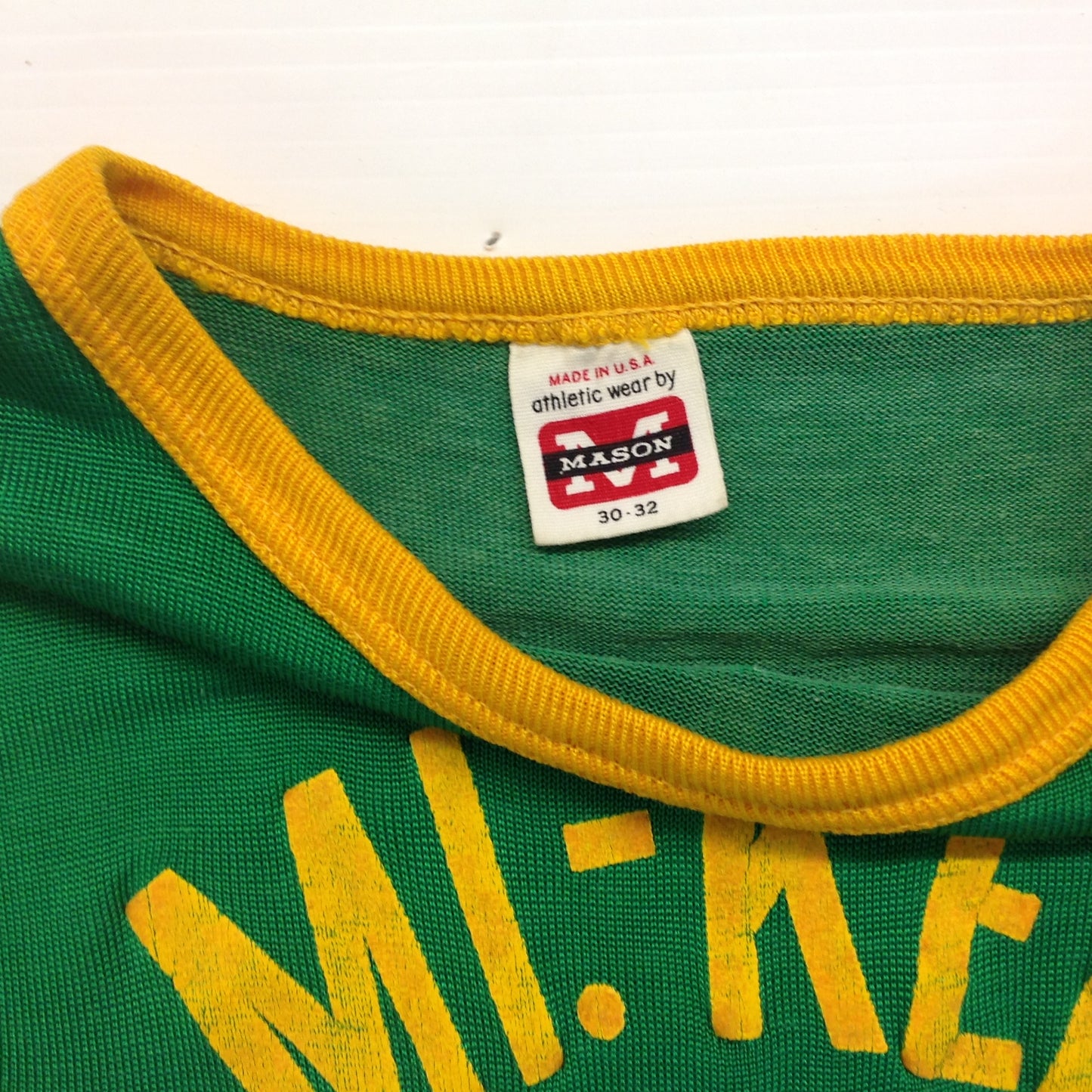 Vintage 1967-74 Mason Green Yellow Ringer Nylon Child's T-Shirt Mayor Walt Bezz 8 Mile Kelly HOA Cuda Kings Eastpointe Michigan