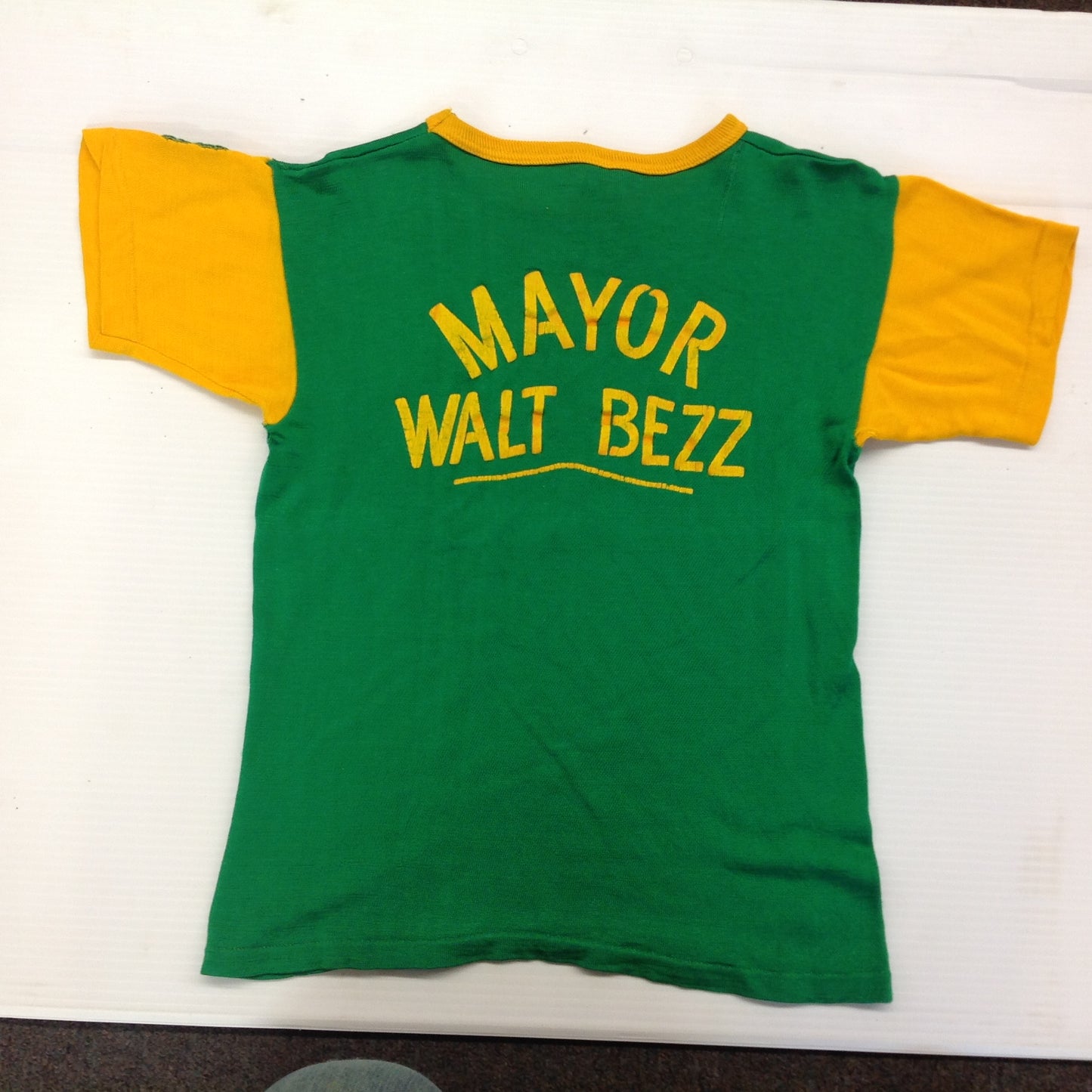 Vintage 1967-74 Mason Green Yellow Ringer Nylon Child's T-Shirt Mayor Walt Bezz 8 Mile Kelly HOA Cuda Kings Eastpointe Michigan