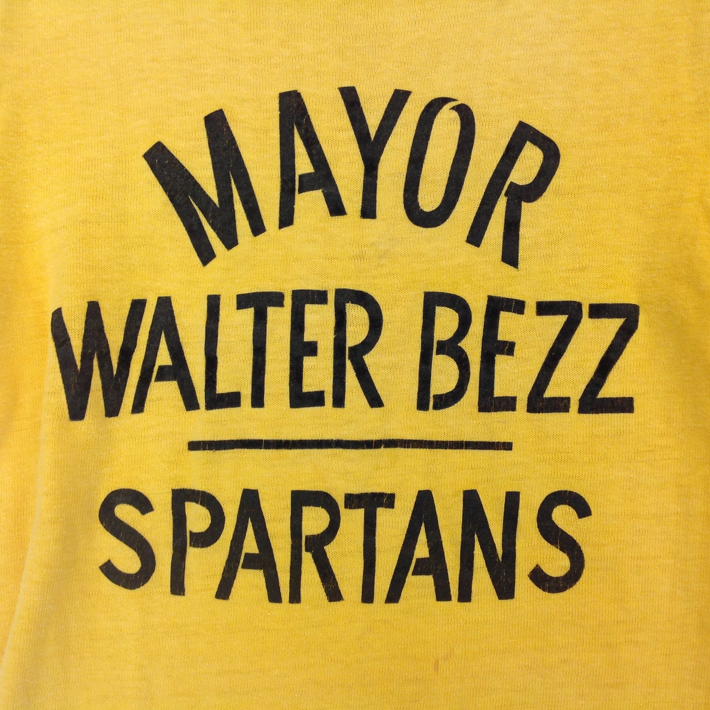 Vintage Child's Yellow Blue Ringer Medium T-Shirt Mayor Walter Bezz Spartans Eastpointe Michigan