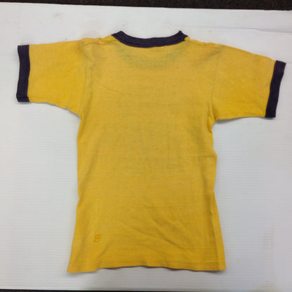 Vintage Child's Yellow Blue Ringer Medium T-Shirt Mayor Walter Bezz Spartans Eastpointe Michigan
