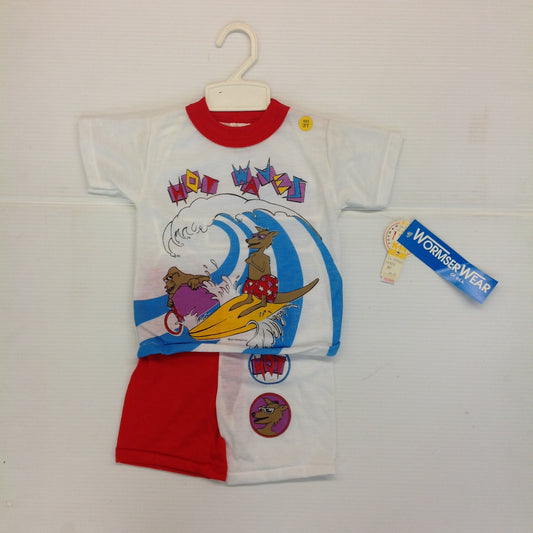 Vintage Wormserwear Child's 2Pc Pajama Top Shorts Hot Waves Gorilla Kangaroo Surf 3T New with Tags