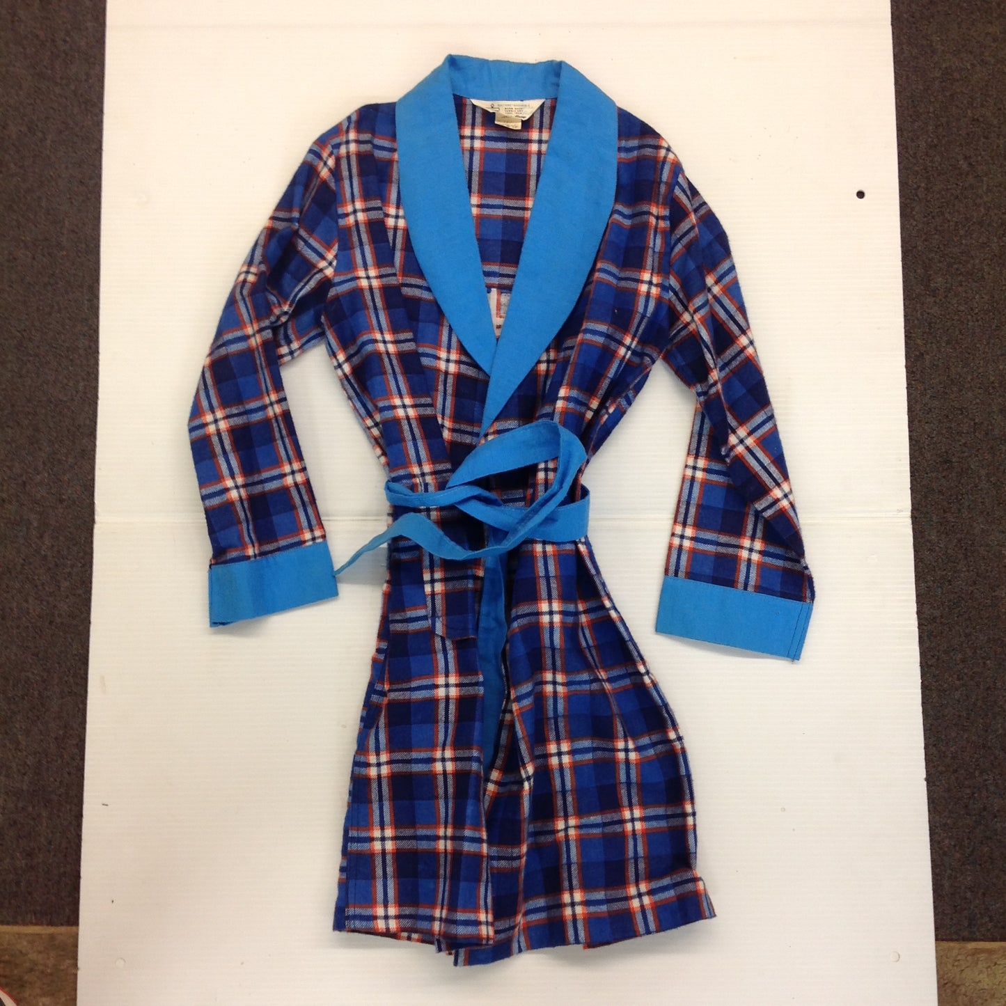 Vintage 1970's K-Mart Cotton Blue Plaid Child's Medium Bath Robe