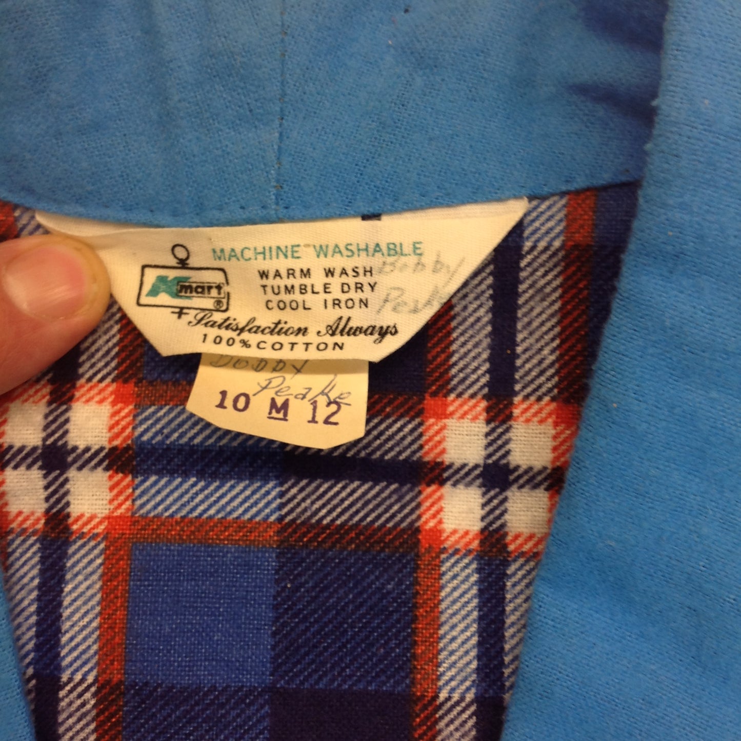 Vintage 1970's K-Mart Cotton Blue Plaid Child's Medium Bath Robe