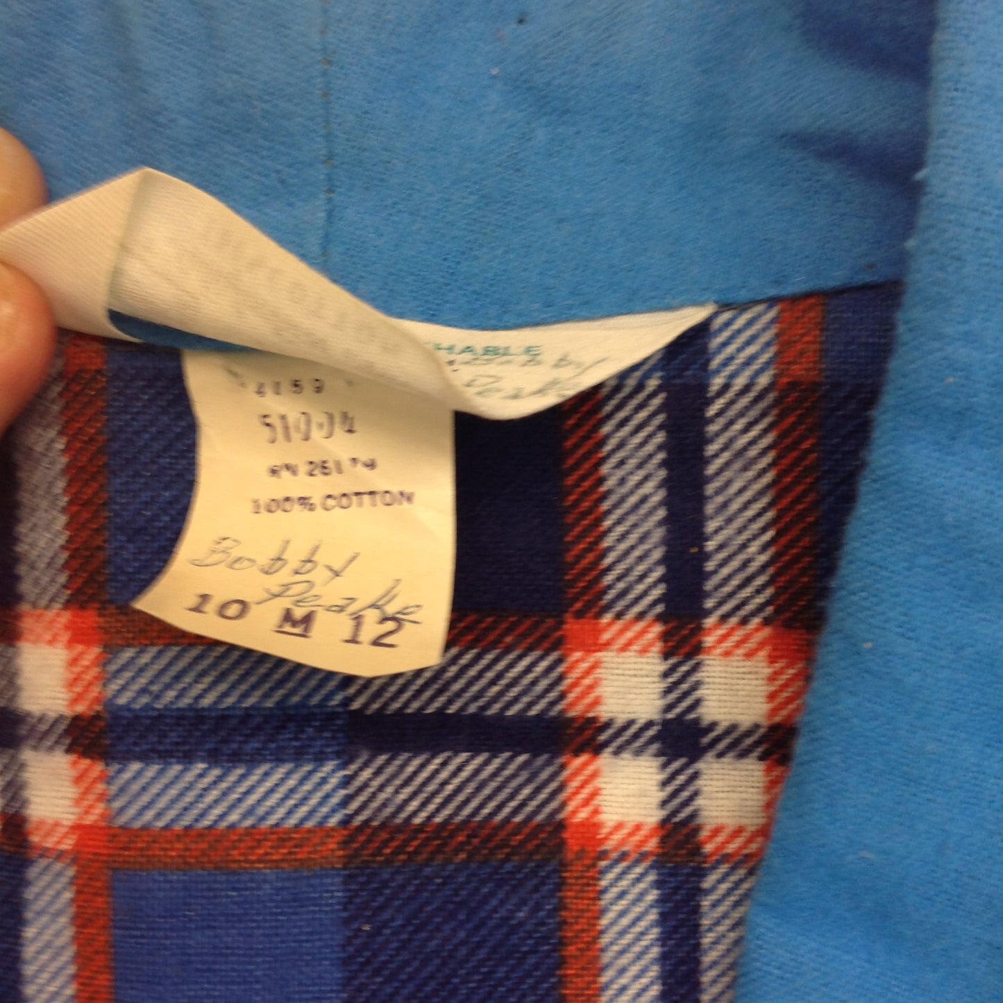 Vintage 1970's K-Mart Cotton Blue Plaid Child's Medium Bath Robe