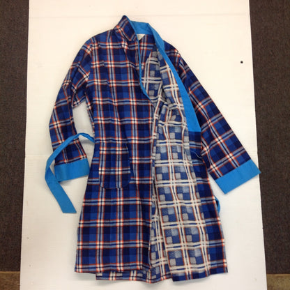 Vintage 1970's K-Mart Cotton Blue Plaid Child's Medium Bath Robe