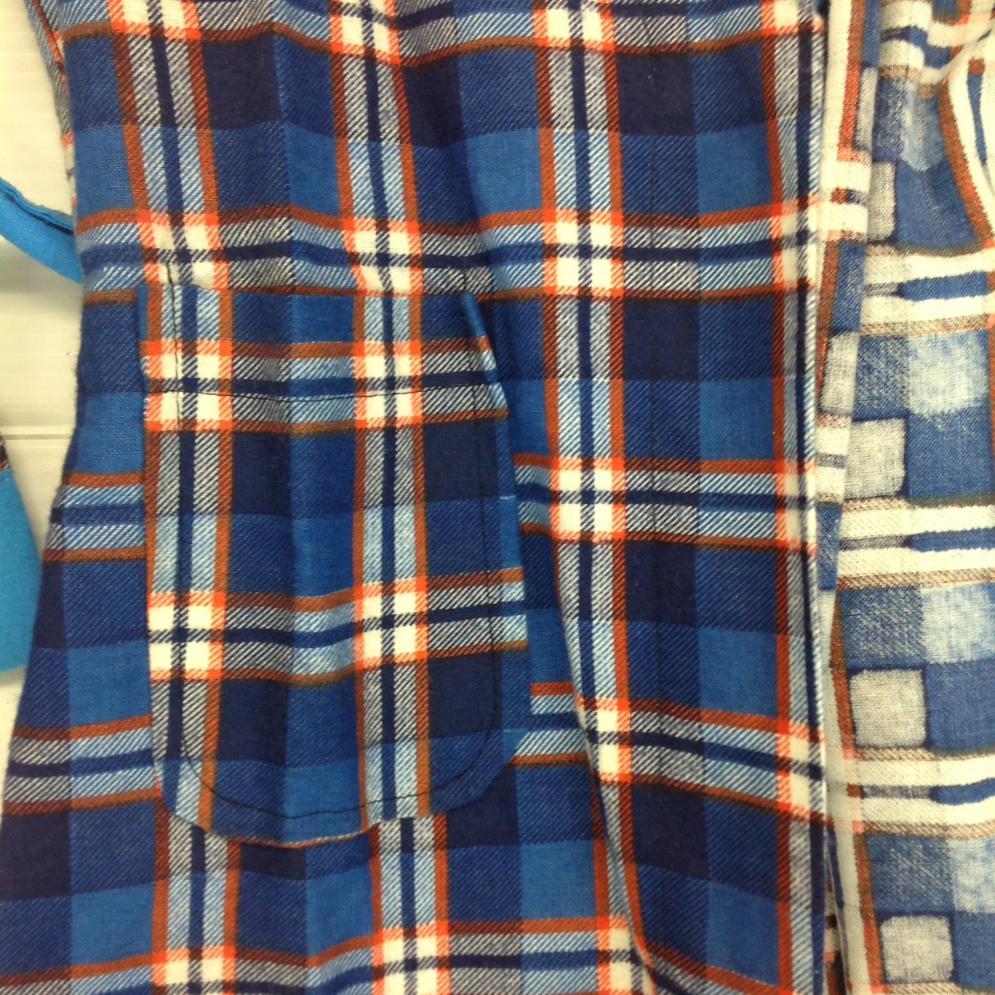 Vintage 1970's K-Mart Cotton Blue Plaid Child's Medium Bath Robe