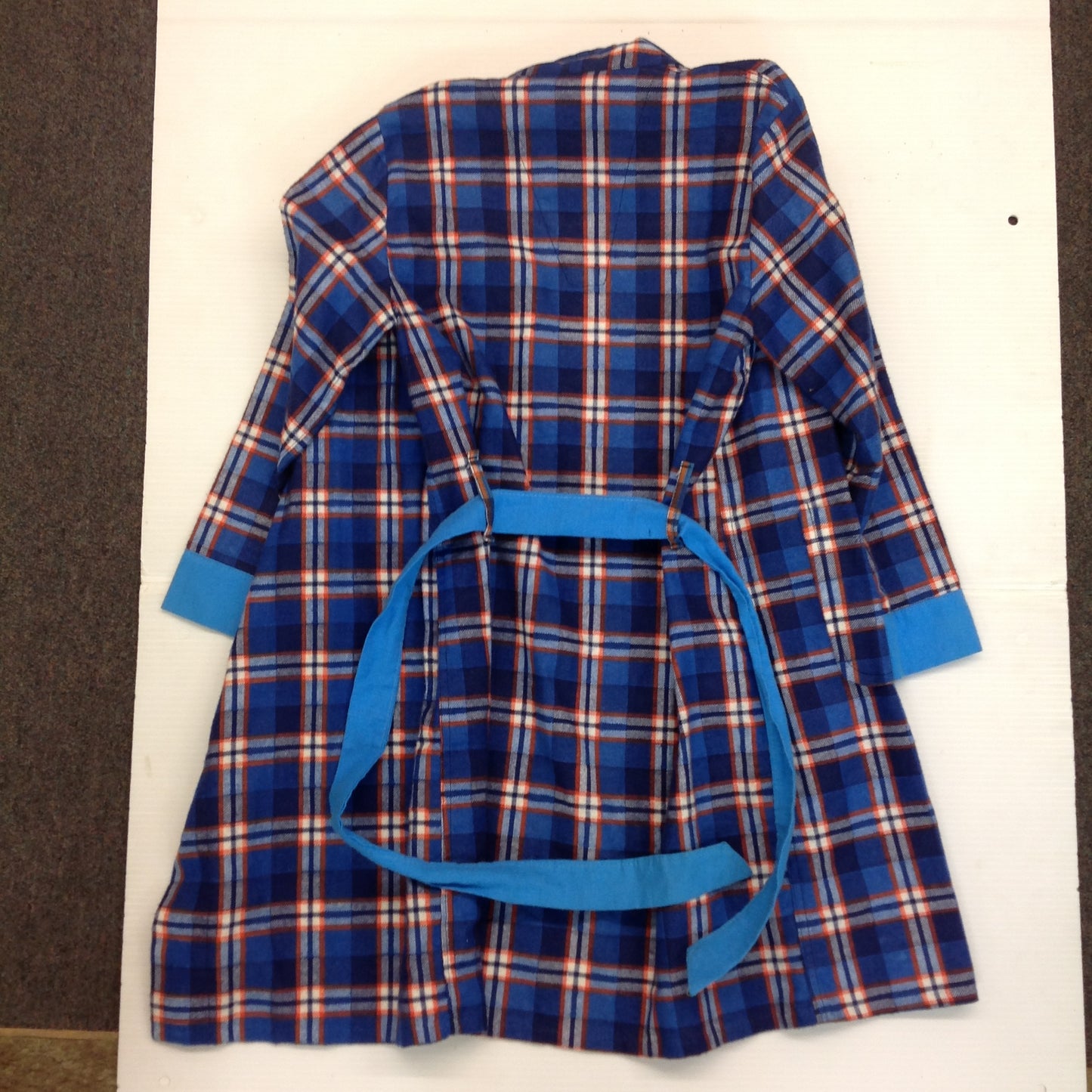 Vintage 1970's K-Mart Cotton Blue Plaid Child's Medium Bath Robe