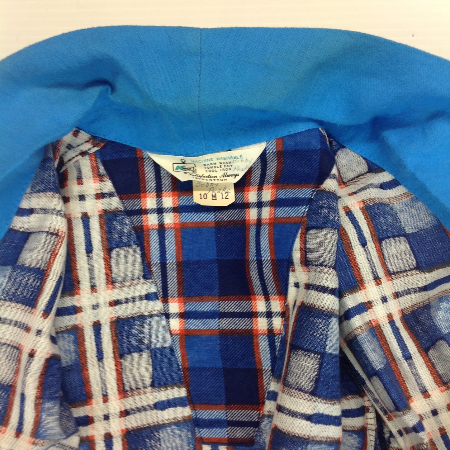 Vintage 1970's K-Mart Cotton Blue Plaid Child's Medium Bath Robe