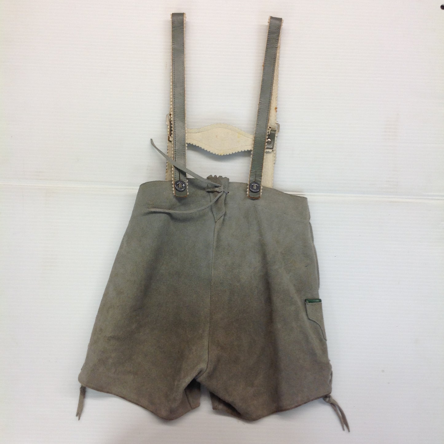 Vintage 2Pc Child's Weiner Werkstatte Lederhosen and Jacket Gray Red Green Wool Suede