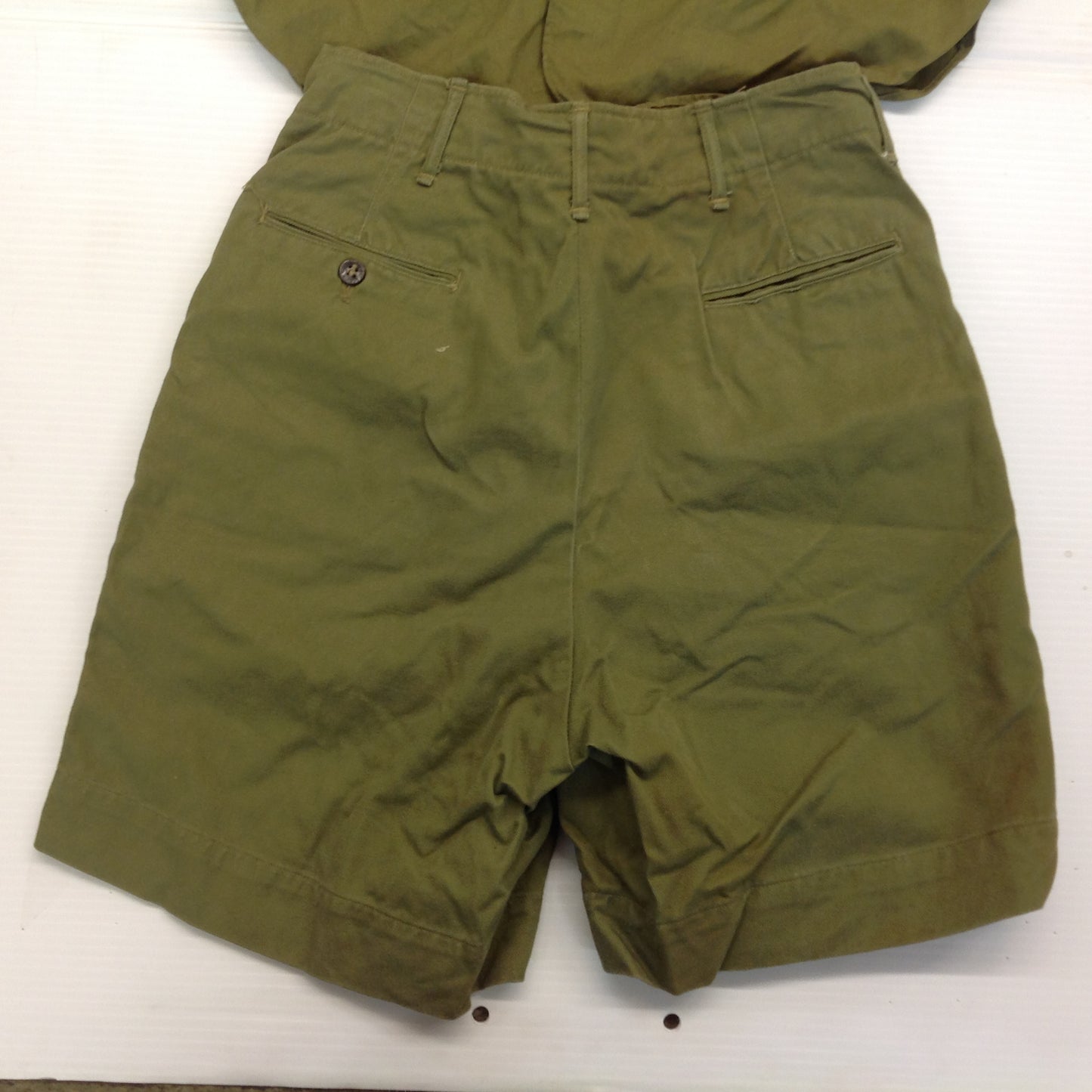 Vintage 2Pc BSA Boy Scouts of America Olive Green Shirt Shorts Grosse Pointe Michigan 61