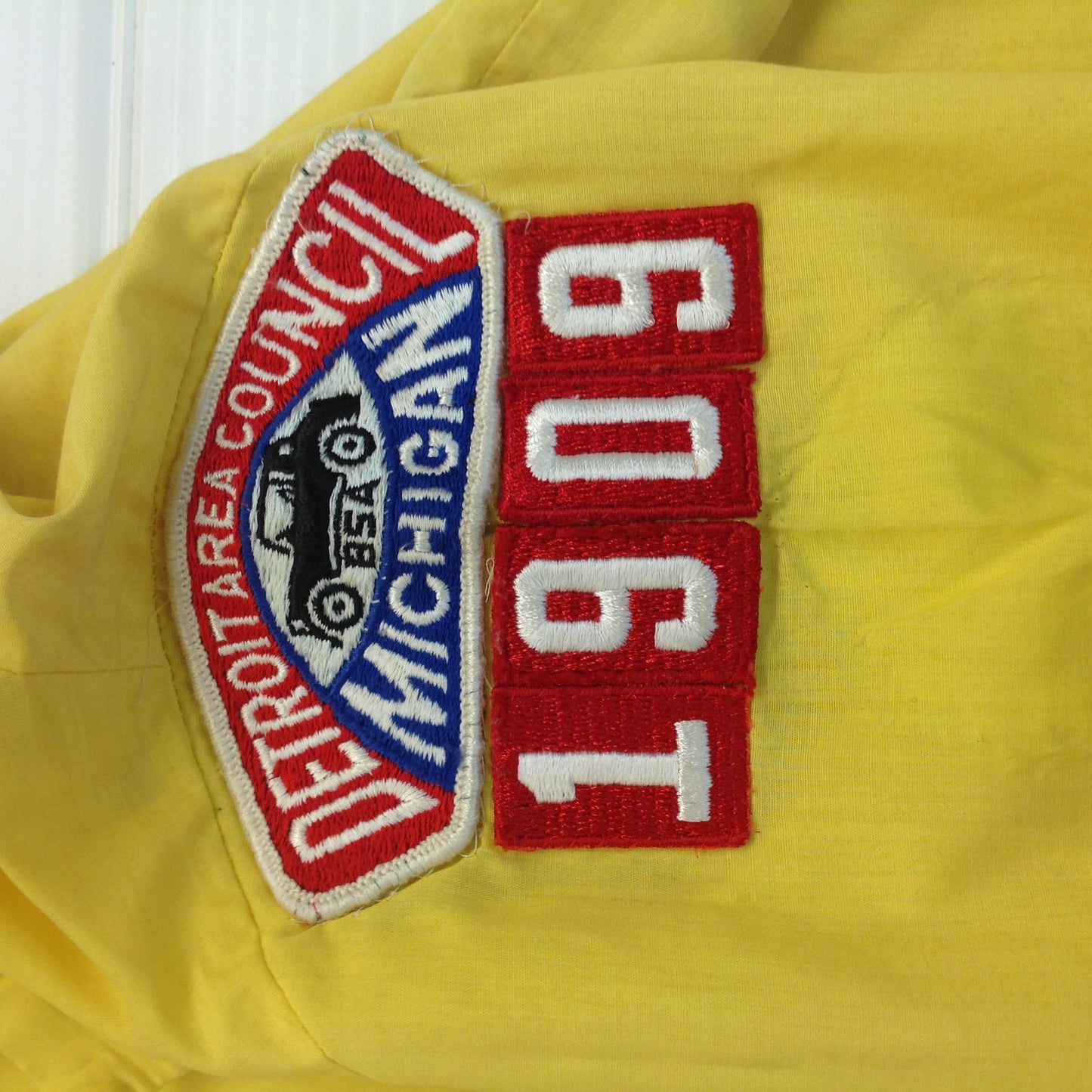 Vintage 1980 BSA Boy Scouts of America Yellow Uniform Shirt 34 Detroit Area Council Michigan 1909 Den 1 Honor Unit