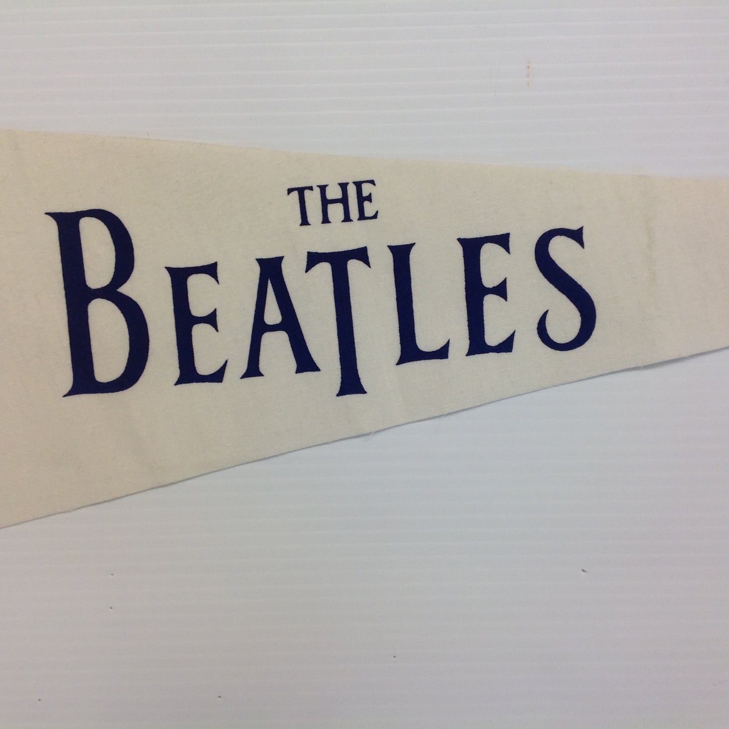 Vintage 1960's Souvenir White with Blue Graphics Caricature The Beatles Felt Pennant