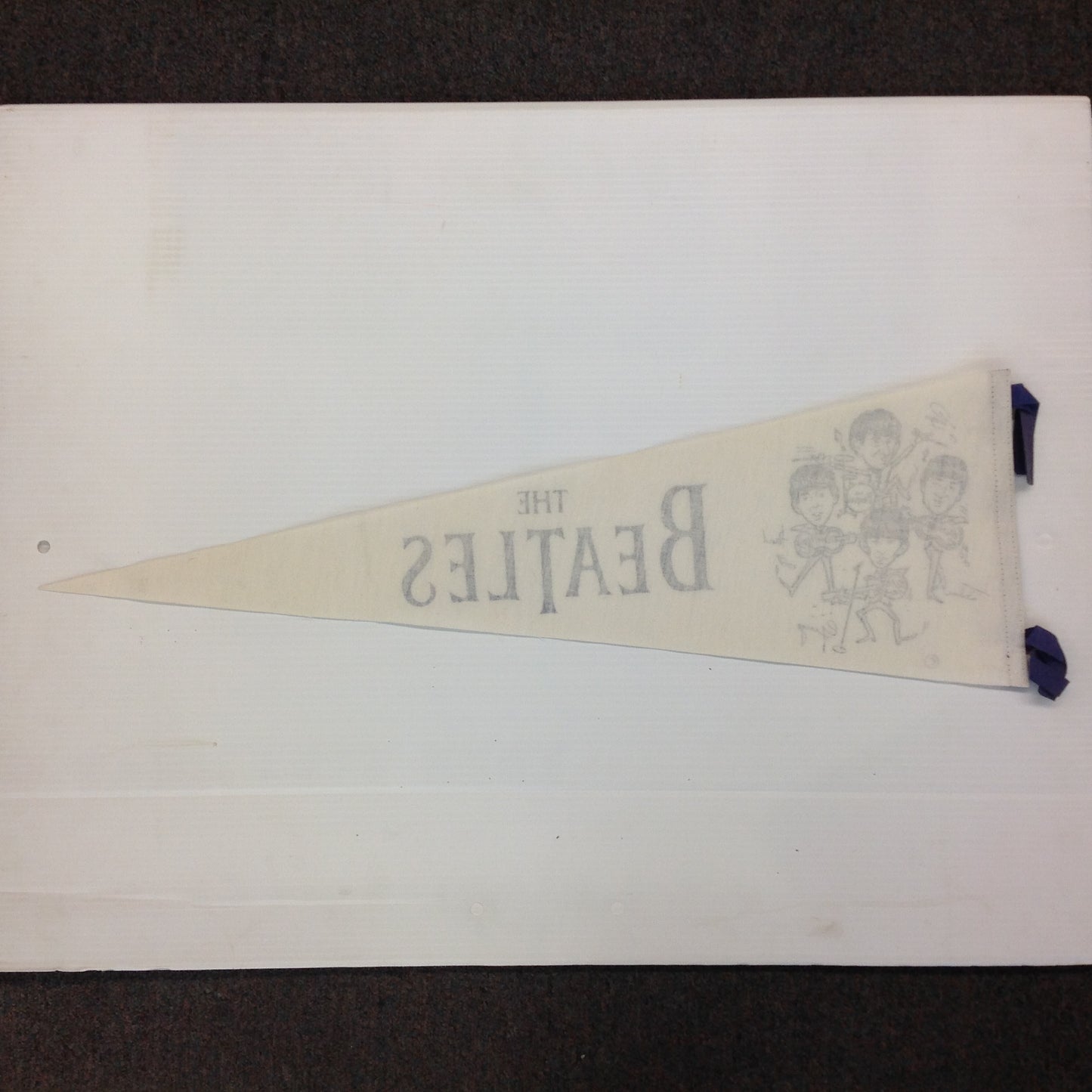 Vintage 1960's Souvenir White with Blue Graphics Caricature The Beatles Felt Pennant
