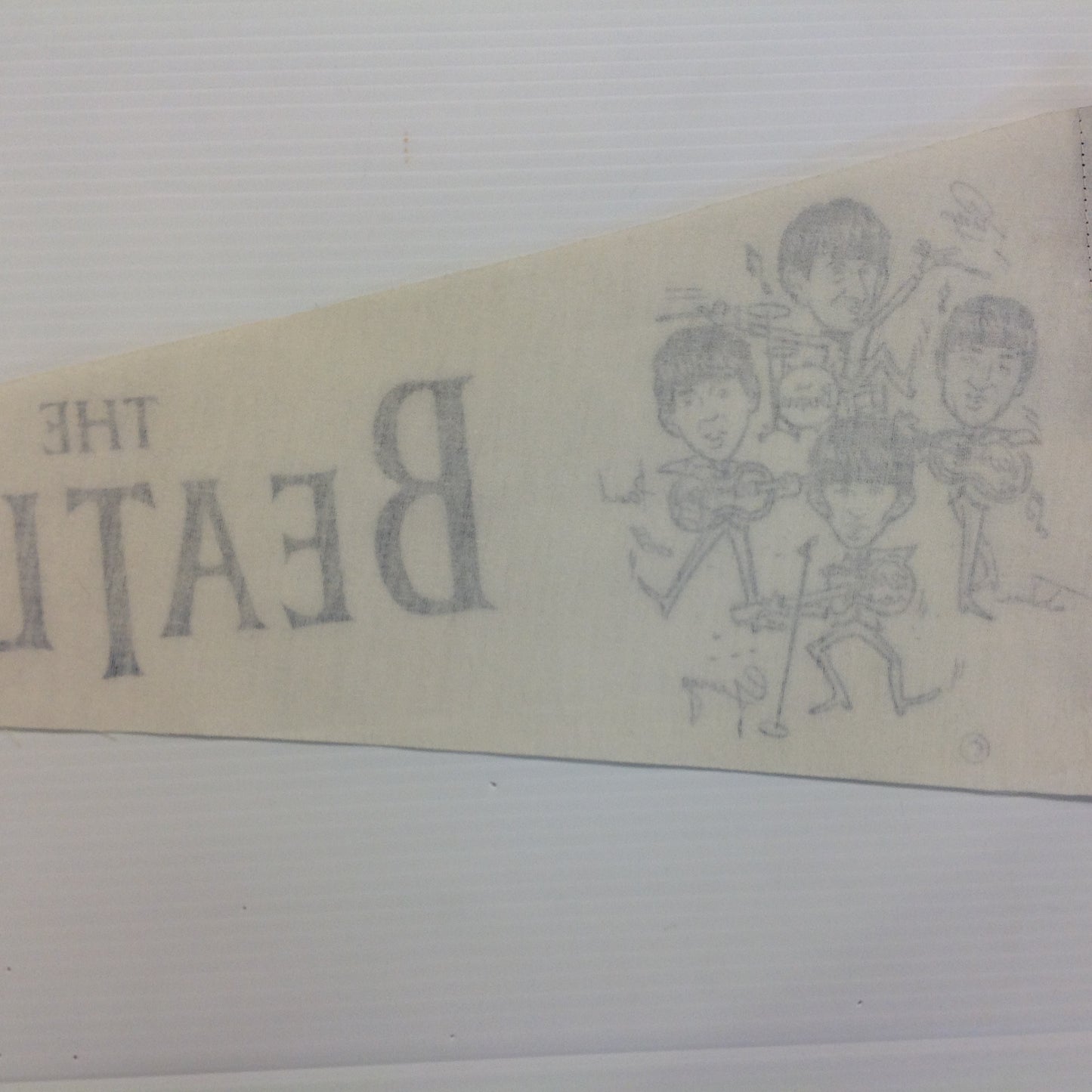Vintage 1960's Souvenir White with Blue Graphics Caricature The Beatles Felt Pennant