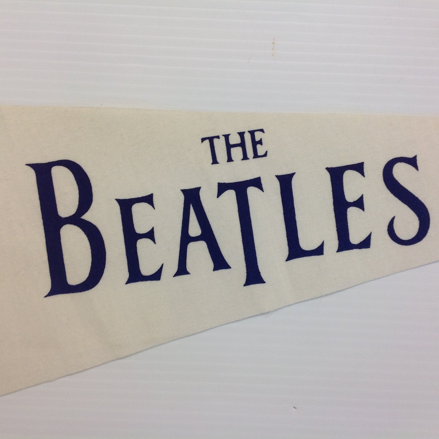 Vintage 1960's Souvenir White with Blue Graphics Caricature The Beatles Felt Pennant