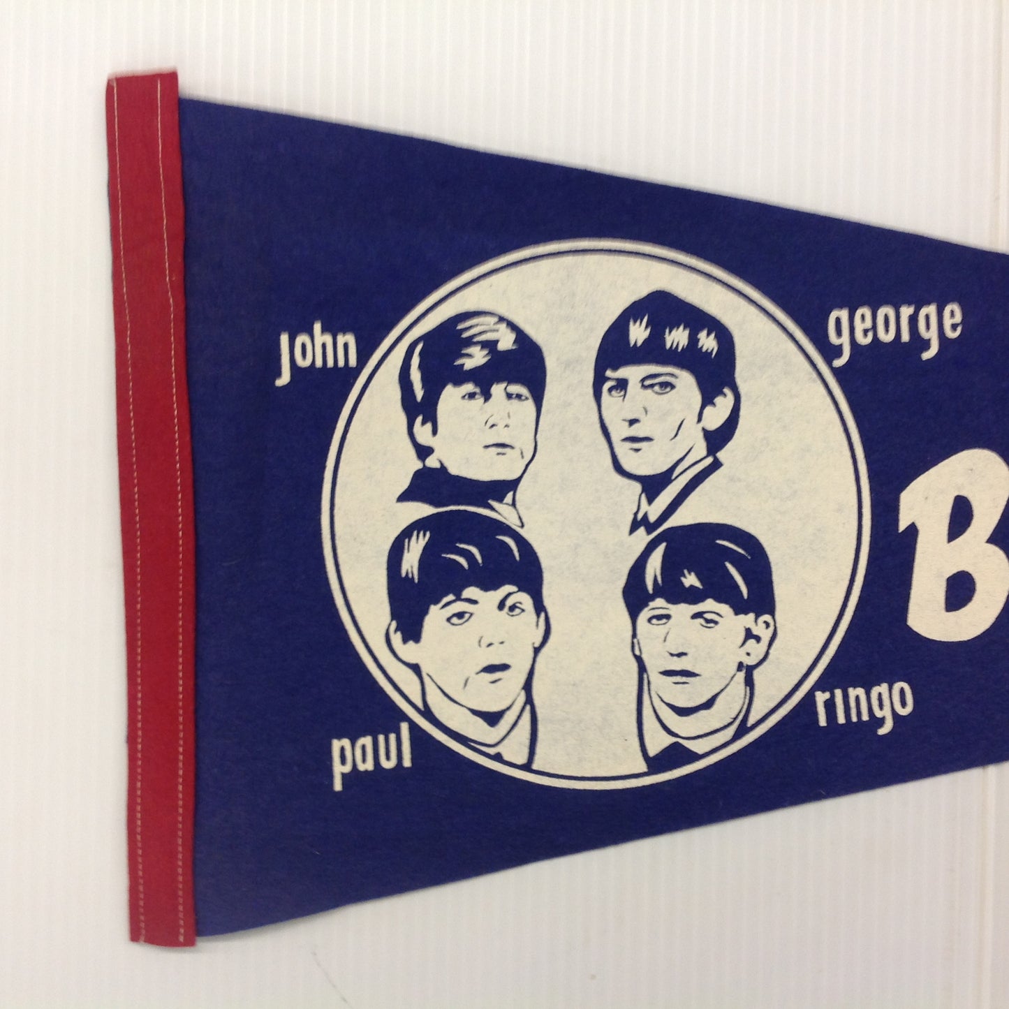 Vintage 1960's Souvenir Blue with Blue Graphics Head Shots The Beatles Felt Pennant