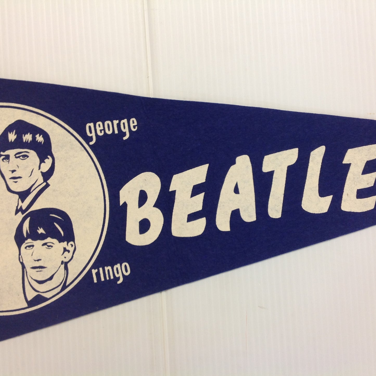 Vintage 1960's Souvenir Blue with Blue Graphics Head Shots The Beatles Felt Pennant