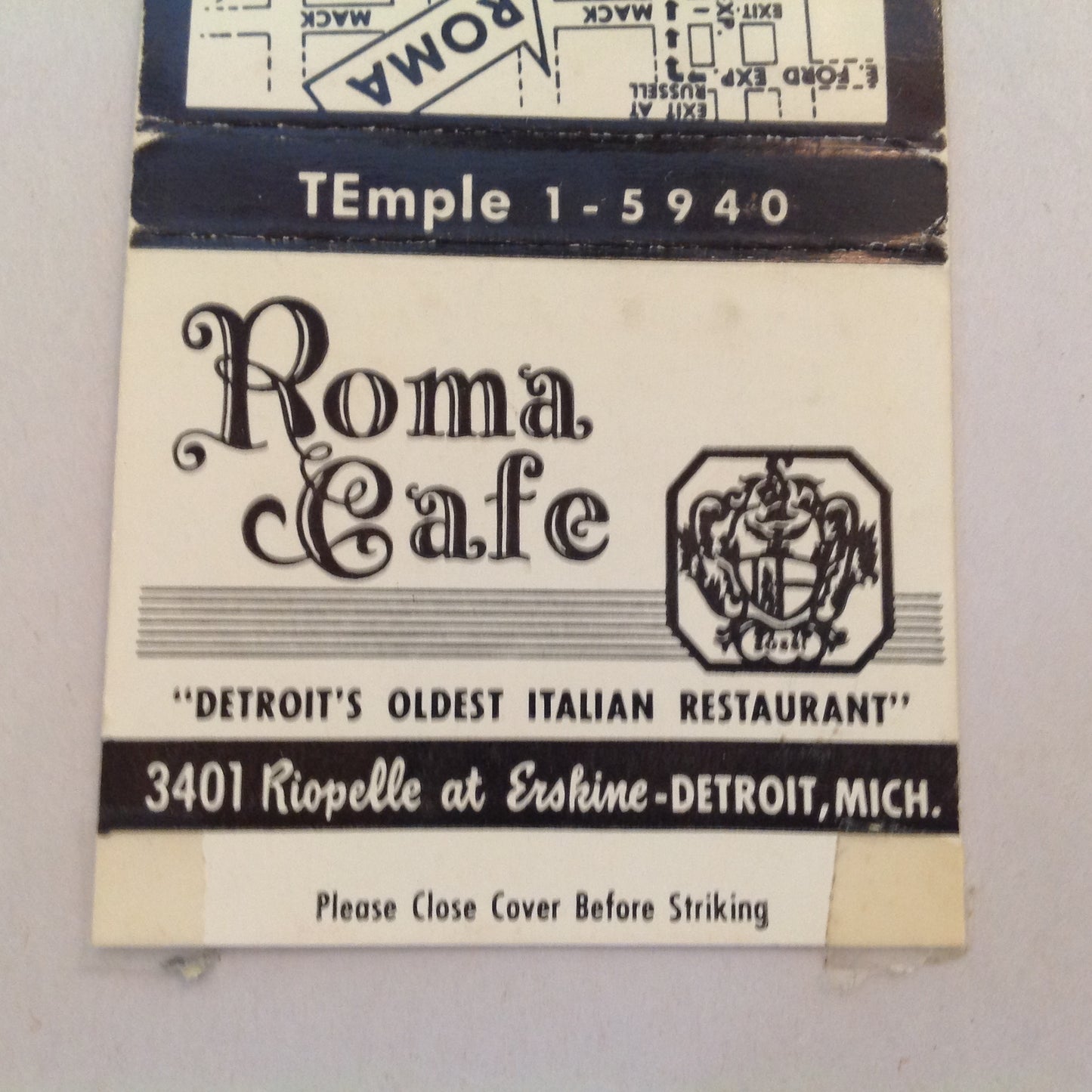 Vintage Matchbook Cover Roma Cafe Detroit's Oldest Italian Restaurant Beer Liquor MI