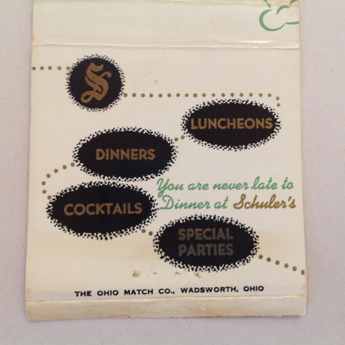 Vintage Matchbook Cover Schuler's Real Eatin' Marshall Grand Haven Jackson Michigan