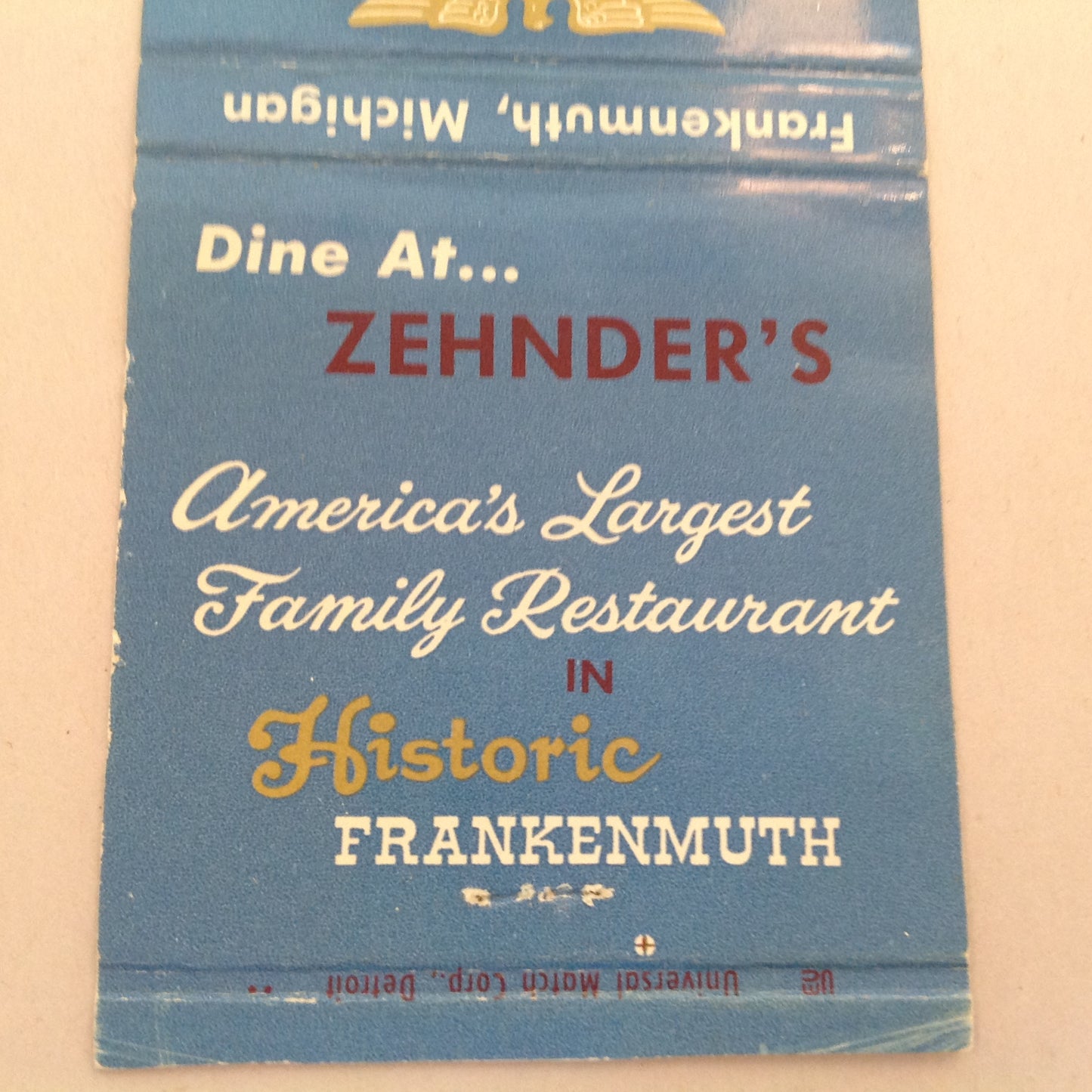 Vintage Matchbook Cover Zehnder's Family Restaurant Chicken Dinners Frankenmuth MI
