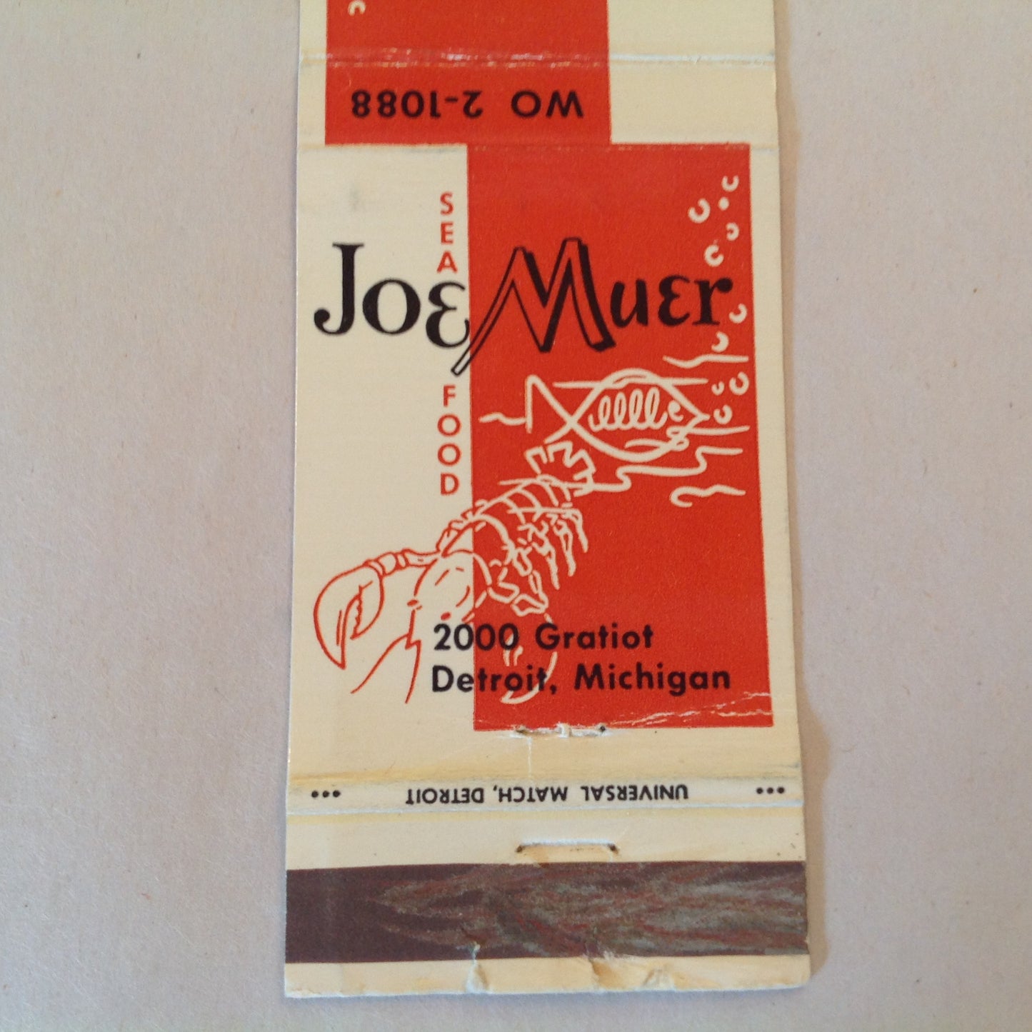 Vintage Matchbook Cover Joe Muer Sea Food Restaurant Gratiot Detroit Michigan