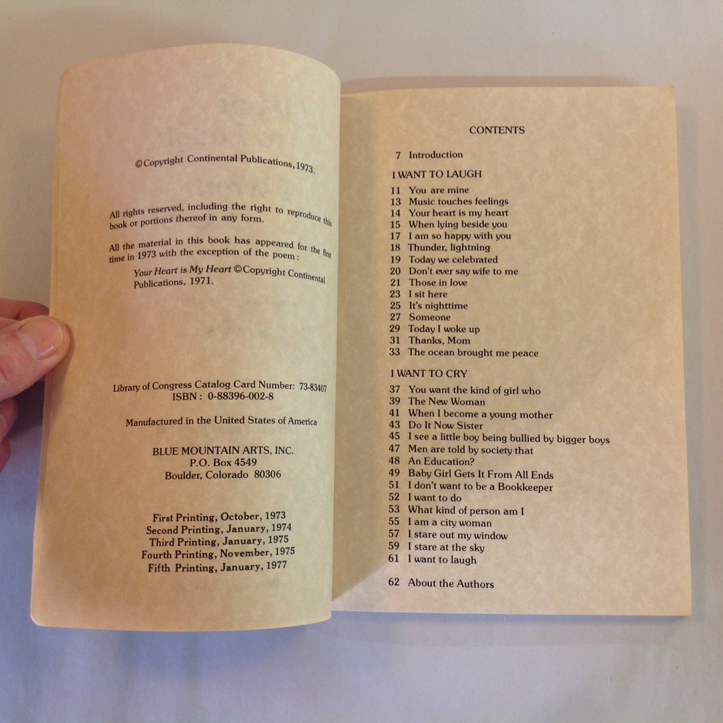 Vintage 1977 Paperback I Want to Laugh, I Want to Cry: Poems on Women's Feelings Susan Polis Schutz Blue Mountain Arts