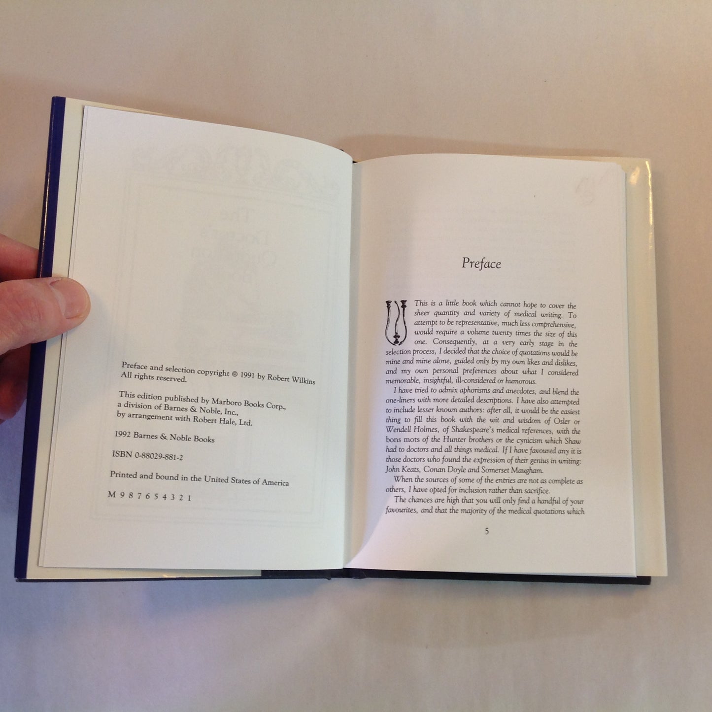 Vintage 1992 Hardcover Gift Book The Doctor's Quotation Book: A Medical Miscellany Robert Wilkins, Ed