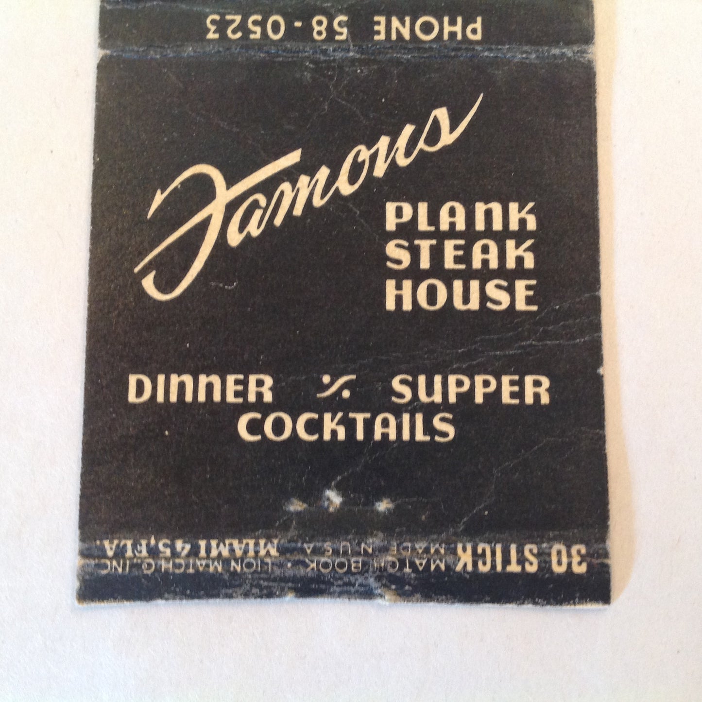 Vintage Matchbook Cover Dan and Bill's Original Famous Plank Steak House Miami Beach