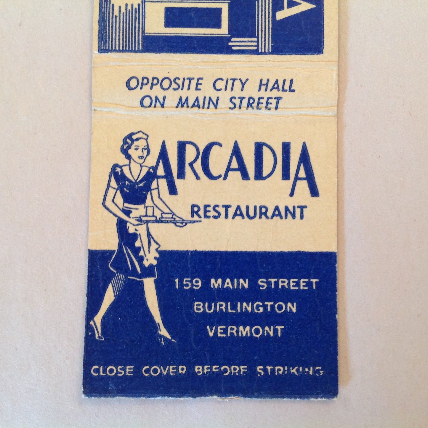 Vintage Matchbook Cover Arcadia Restaurant Main Street Burlington Vermont Smart Spot