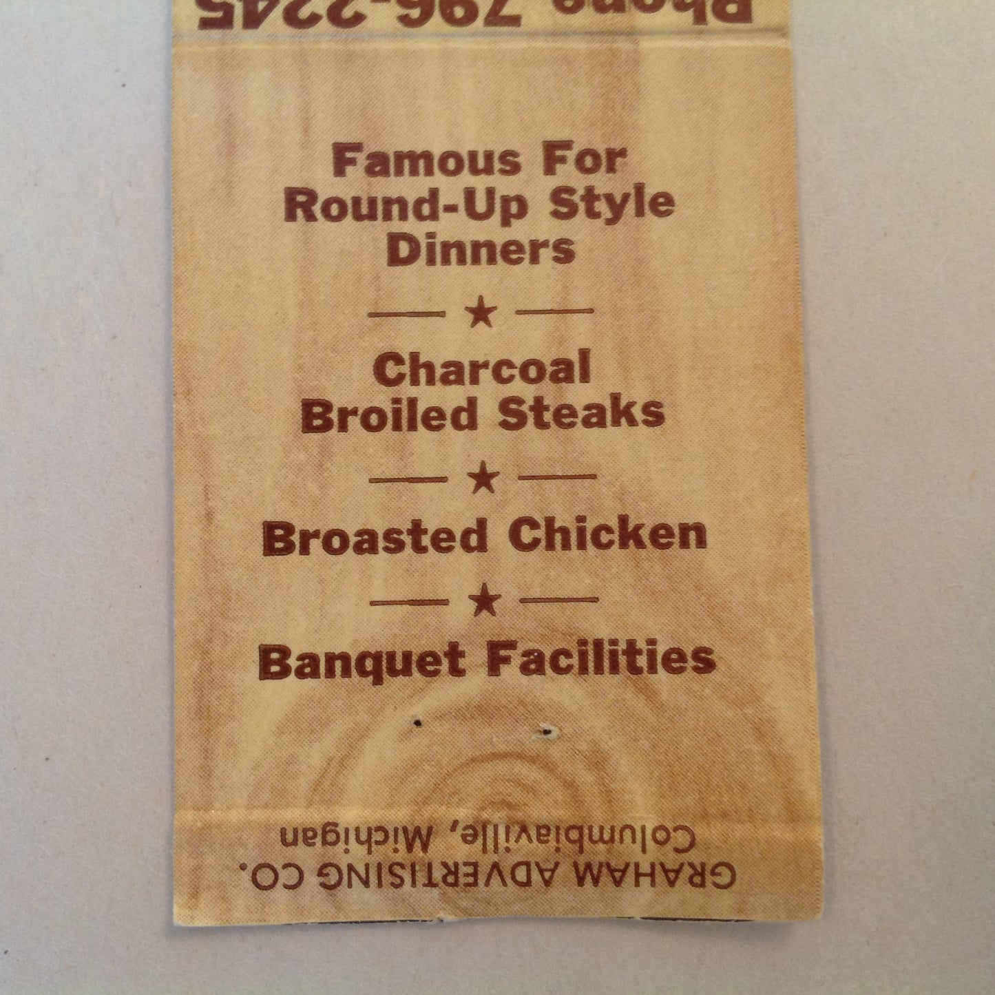 Vintage Matchbook Cover The Chuck Wagon Restaurant Dryden Michigan Round Up Style MI