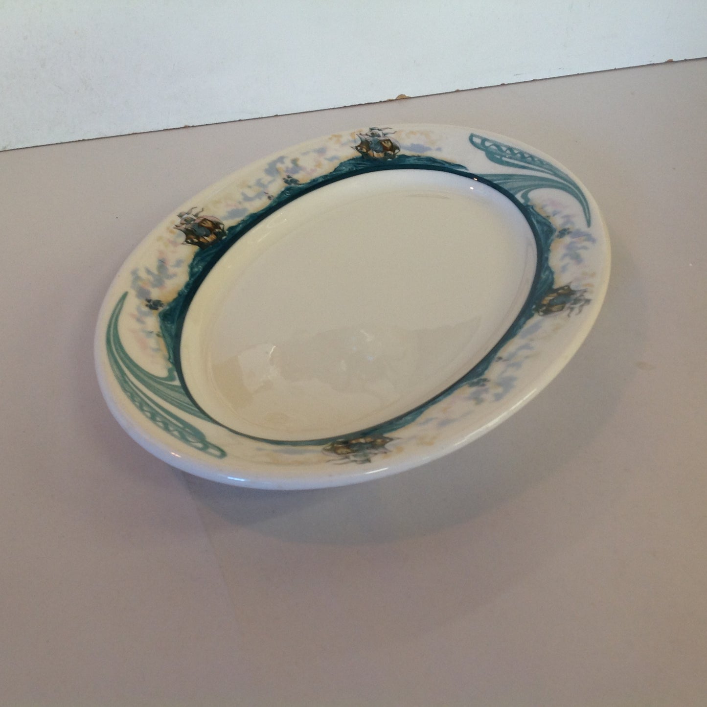 Vintage Detroit Yacht Club Restaurant Ware Sailing Galleon Ship Pattern Platter Oval Dish