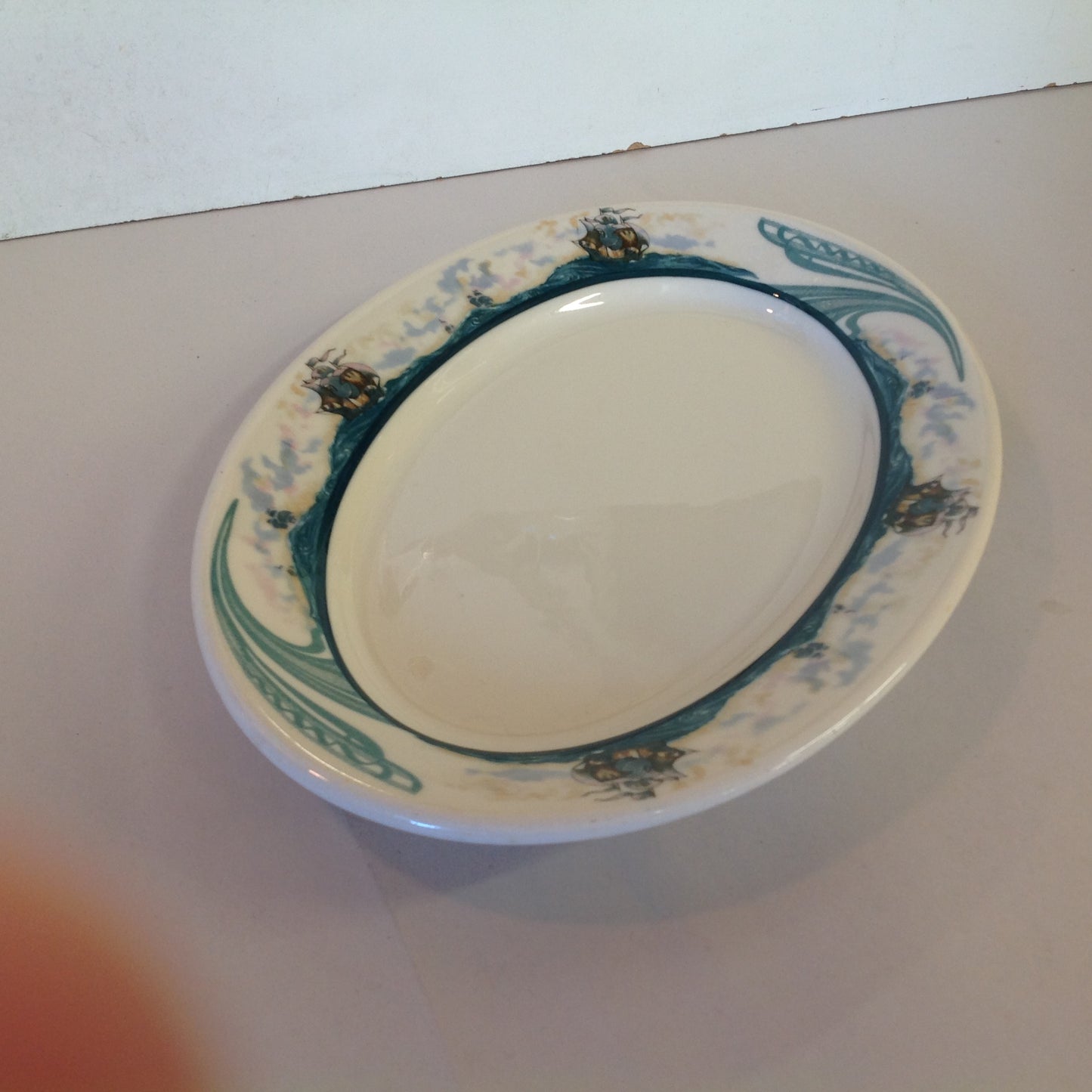 Vintage Detroit Yacht Club Restaurant Ware Sailing Galleon Ship Pattern Platter Oval Dish