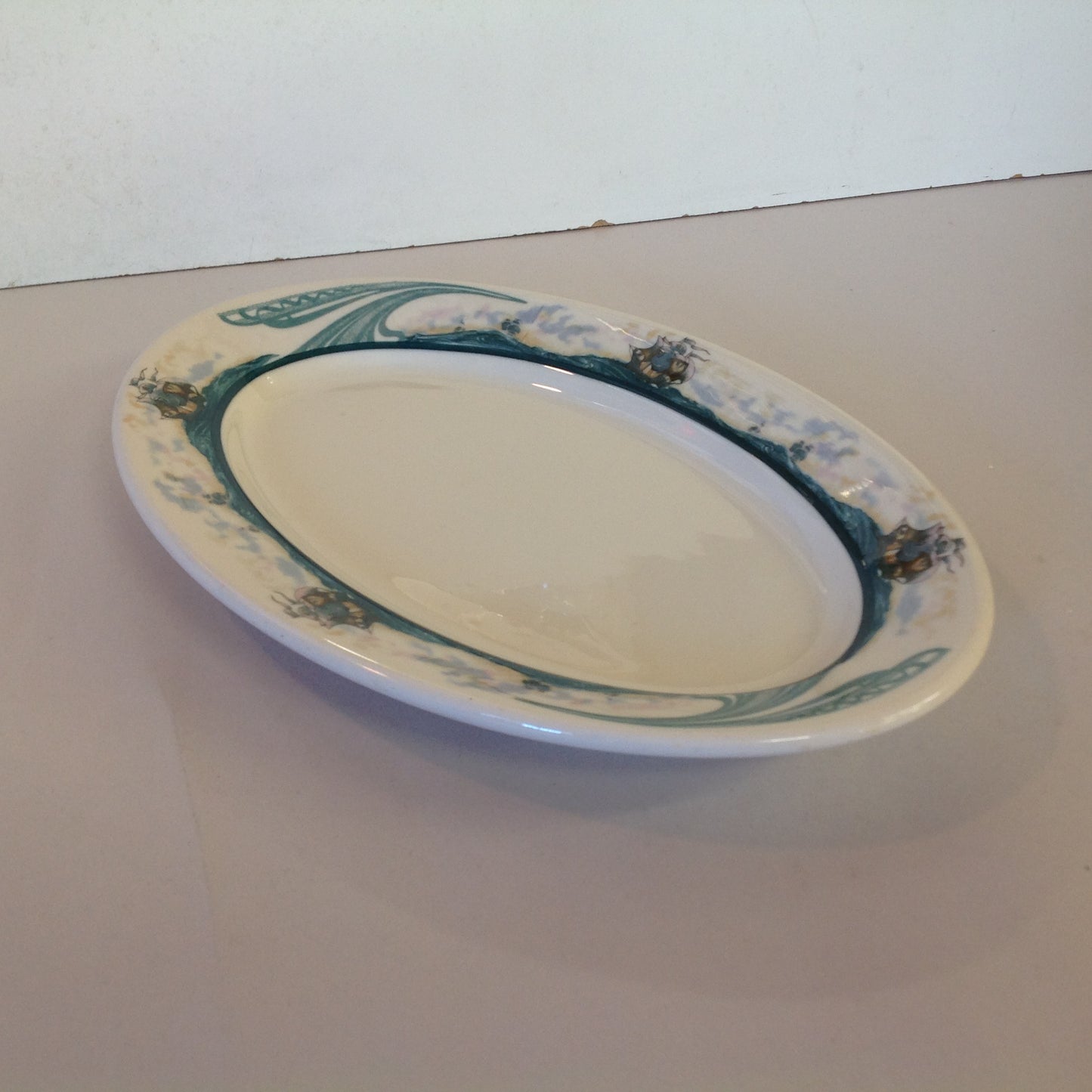 Vintage Detroit Yacht Club Restaurant Ware Sailing Galleon Ship Pattern Platter Oval Dish