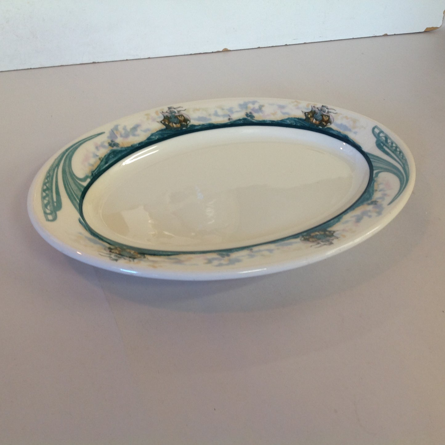 Vintage Detroit Yacht Club Restaurant Ware Sailing Galleon Ship Pattern Platter Oval Dish