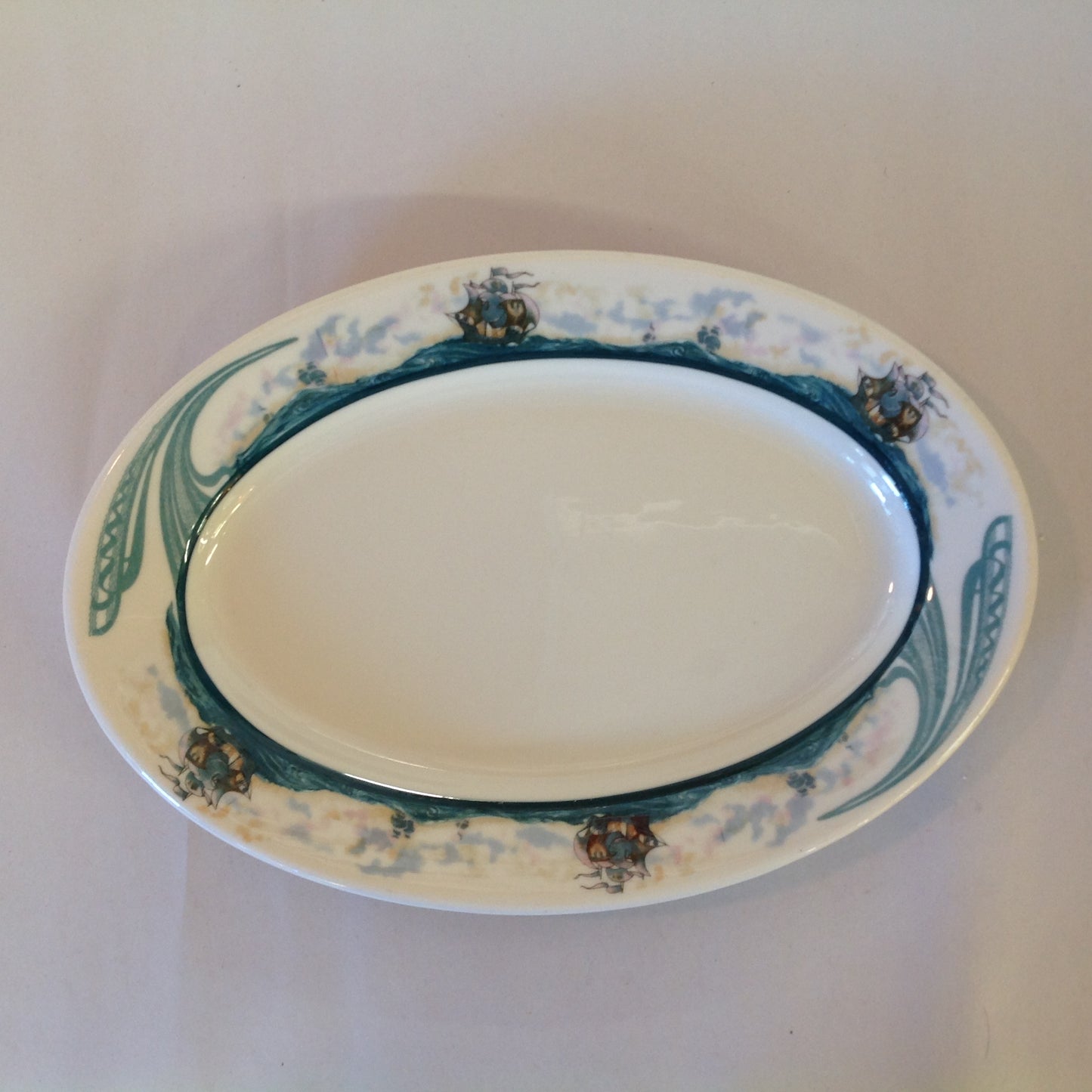Vintage Detroit Yacht Club Restaurant Ware Sailing Galleon Ship Pattern Platter Oval Dish
