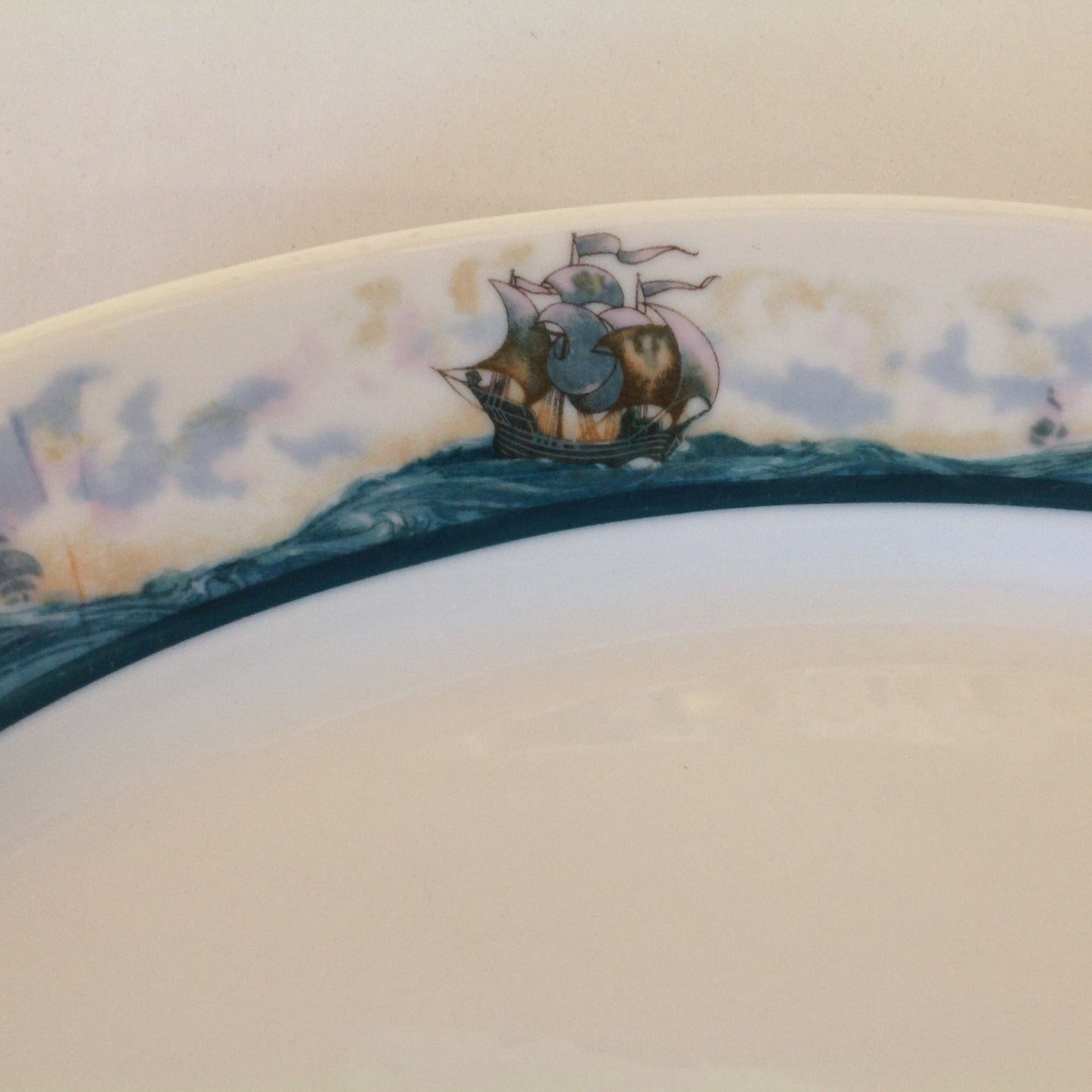 Vintage Detroit Yacht Club Restaurant Ware Sailing Galleon Ship Pattern Platter Oval Dish