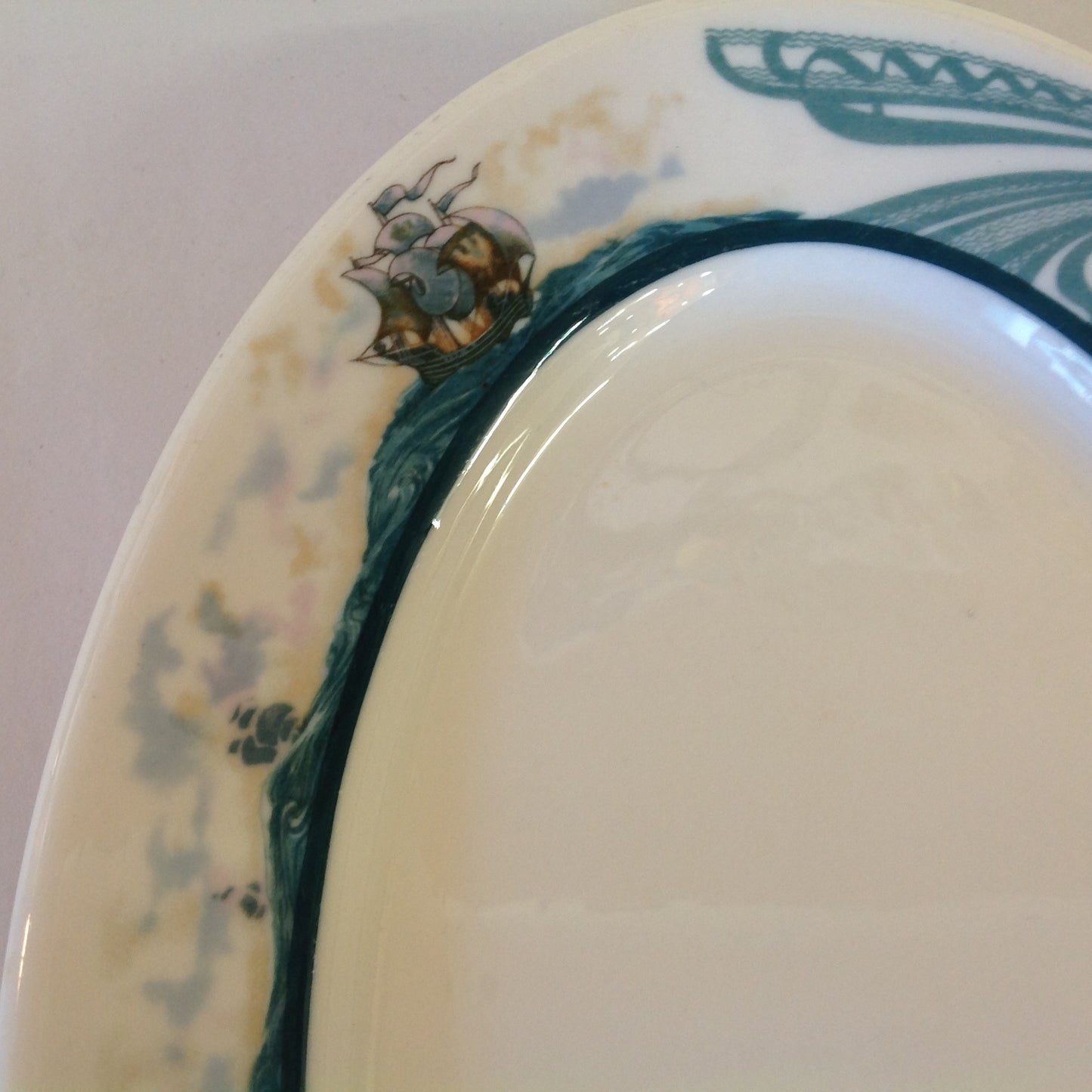 Vintage Detroit Yacht Club Restaurant Ware Sailing Galleon Ship Pattern Platter Oval Dish