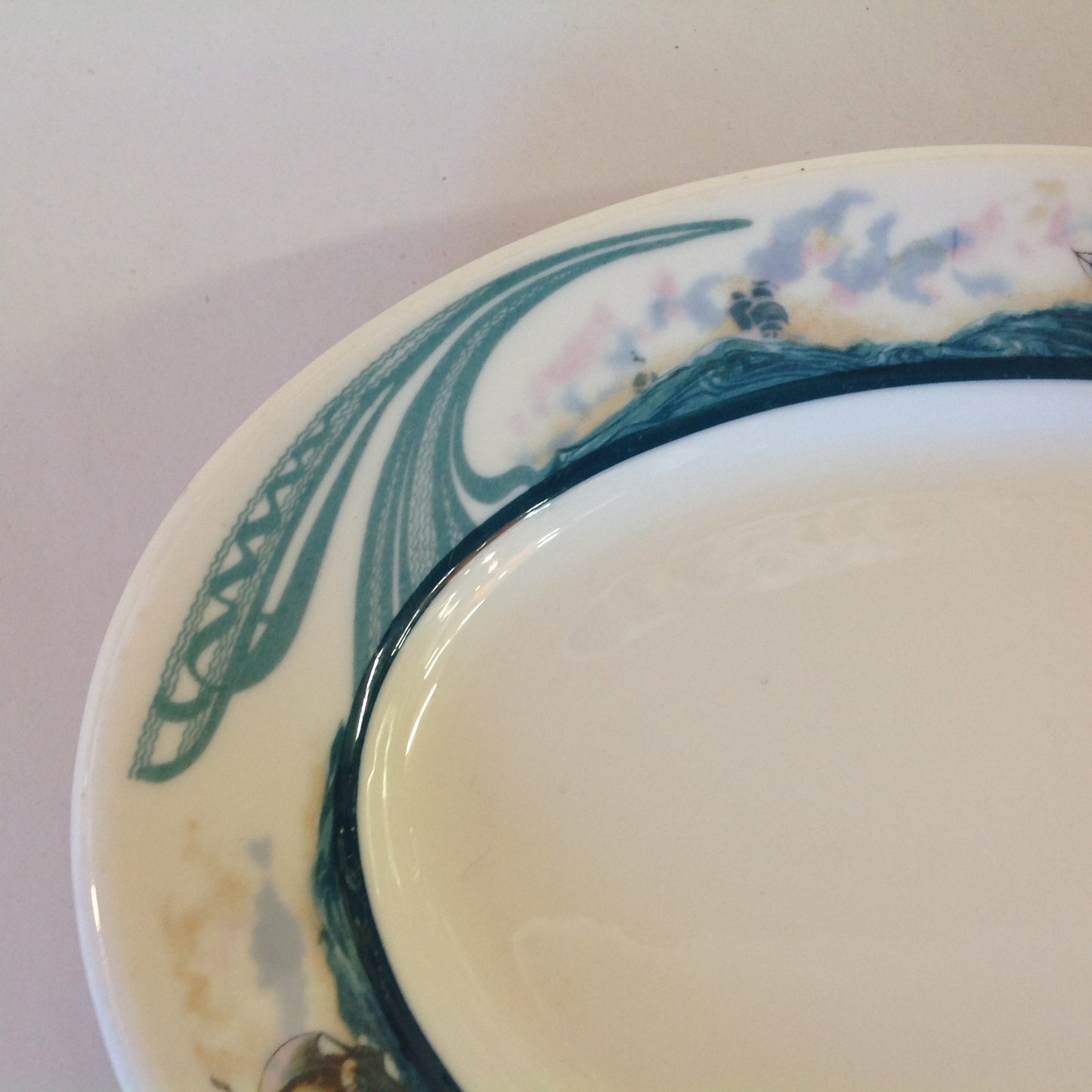 Vintage Detroit Yacht Club Restaurant Ware Sailing Galleon Ship Pattern Platter Oval Dish